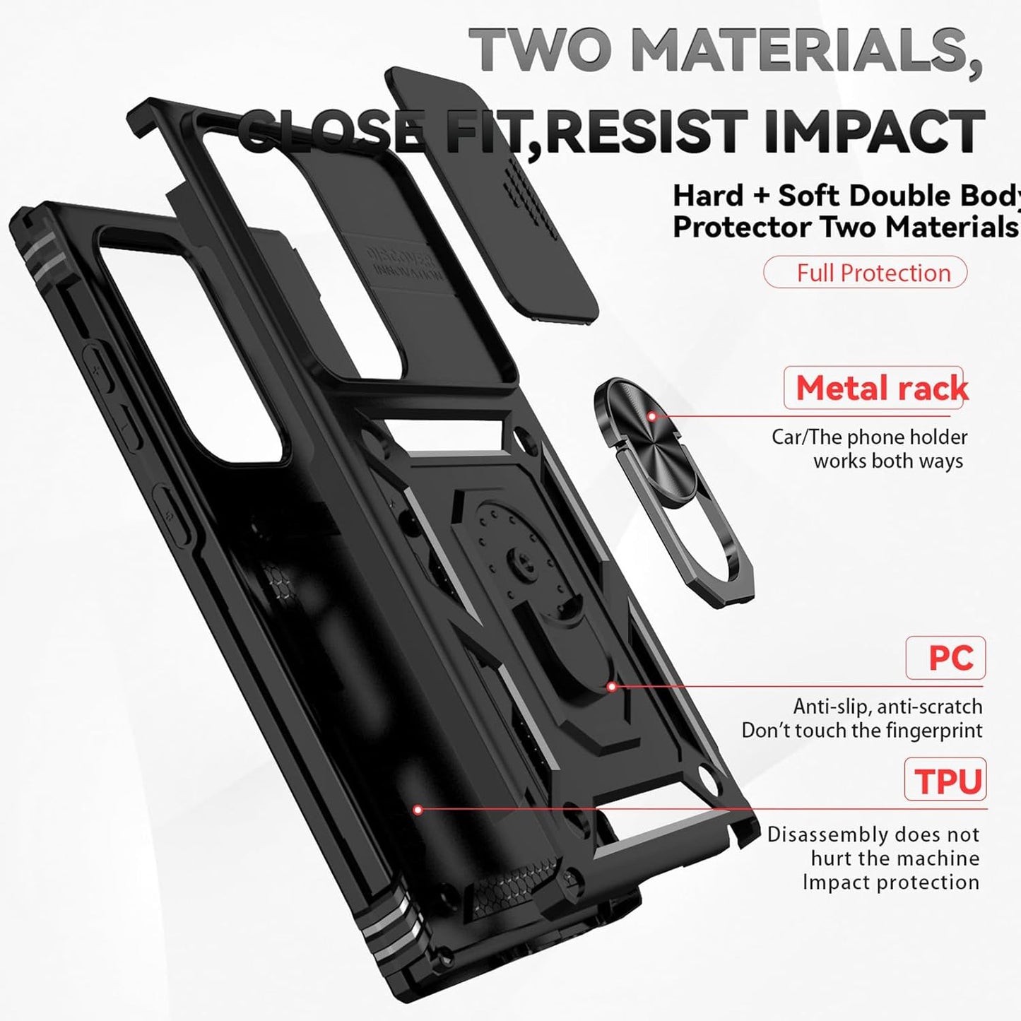 HNHYGETE for Samsung Galaxy S24 Ultra Case with Screen Protector: [Military Grade 20ft. Drop Tested] Slide Camera Cover Ring Shockproof Protective Phone Case for - Galaxy S24 Ultra (Black)