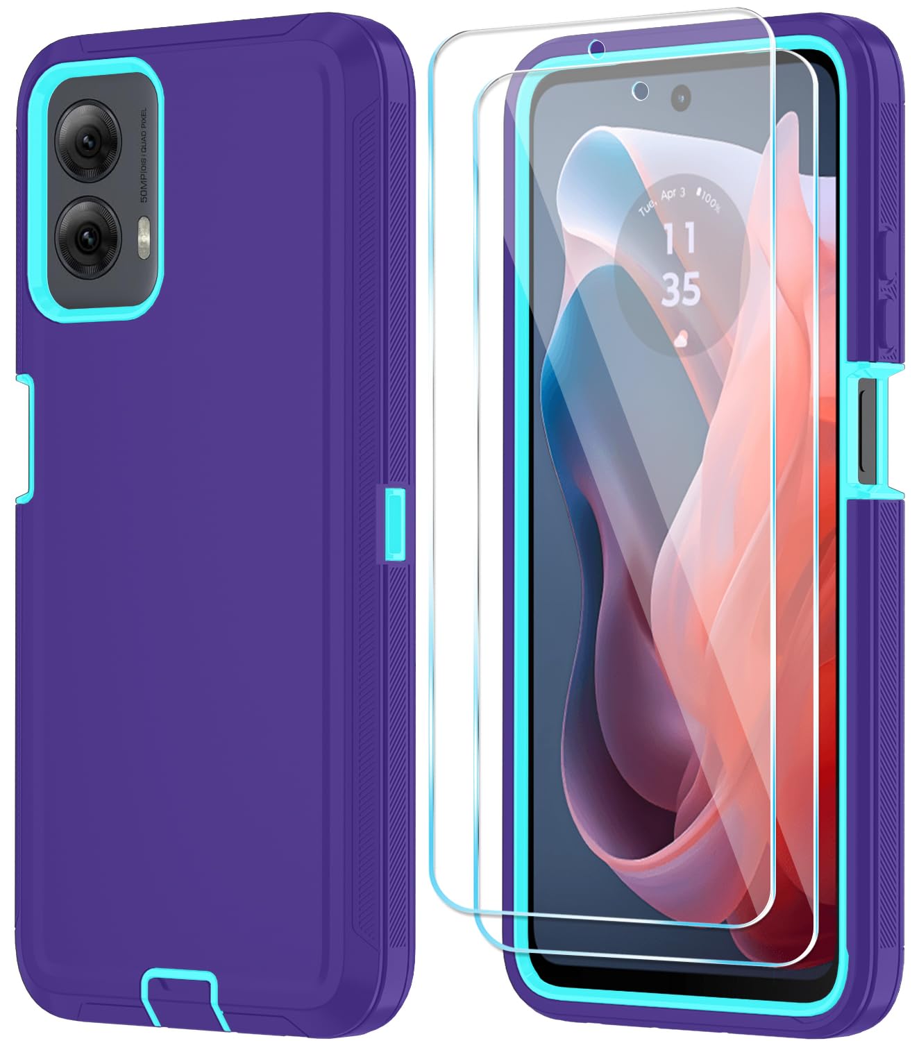 Qinmay Phone Case for Motorola Moto G Power 5G 2024 Case with HD Screen Protector, Heavy Duty Shockproof & Cover Phone Case for Moto G Power 2024,WineRed Pink