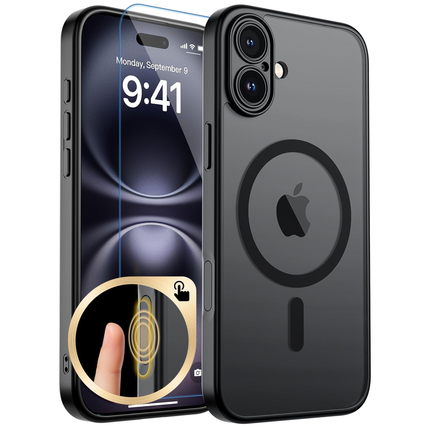 Magnetic for iPhone 17 Case, Upgraded [Camera Control Button] [Full Camera Protection] [with 1 Screen Protector] Translucent Matte Shockproof Protective Phone Cover, Mist Blue