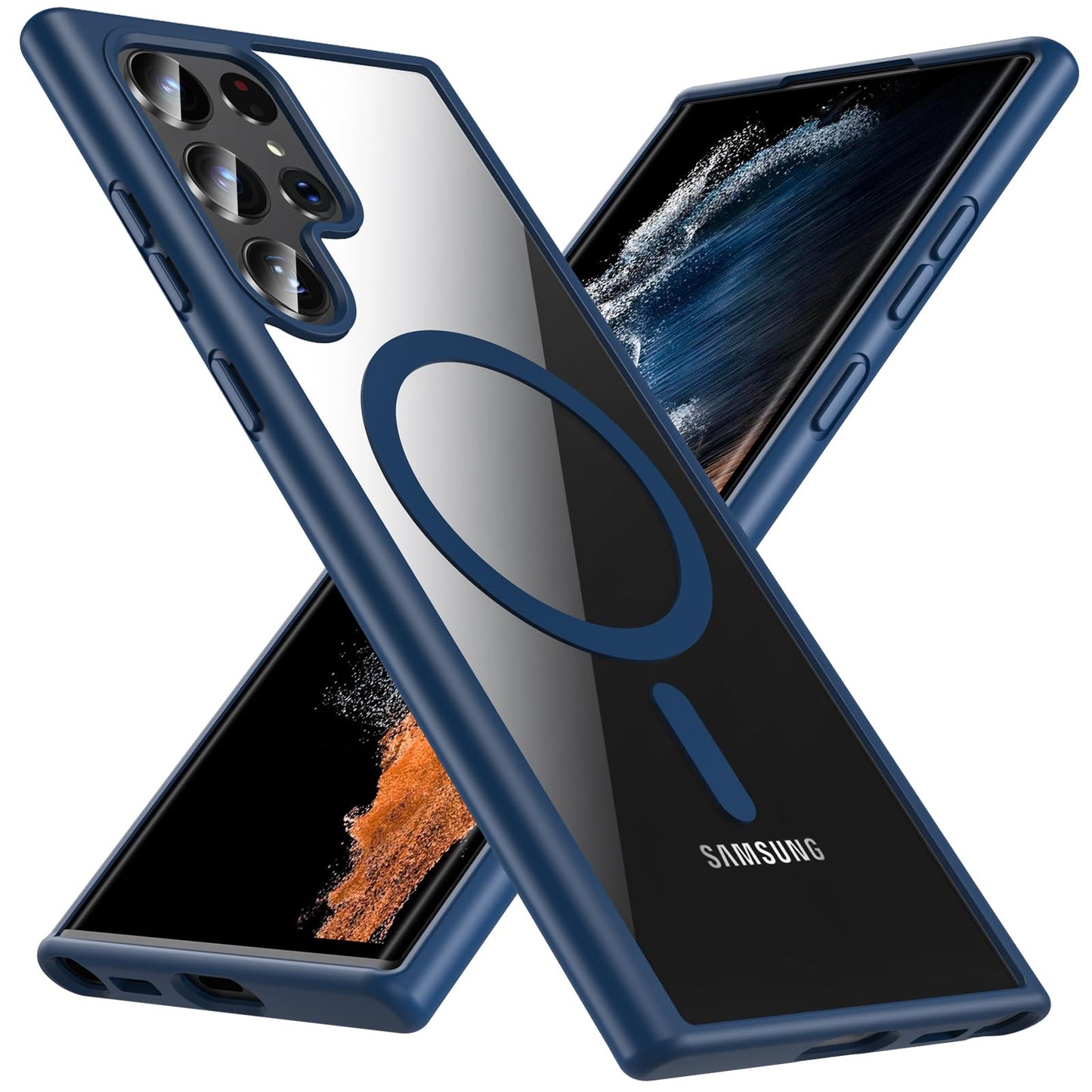 Hensinple for Samsung Galaxy S22 Ultra Case Magnetic, Galaxy S22 Ultra Phone Case [Compatible with Magsafe] Wireless Charging Translucent Back Cover Case 6.8 Inch,Black