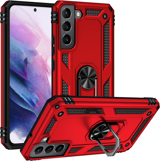 Military Grade Drop Impact for Samsung Galaxy S22 Plus Case 360 Metal Rotating Ring Kickstand Holder Armor Heavy Duty Shockproof Case for Galaxy S22+ Plus Phone Case (Red)