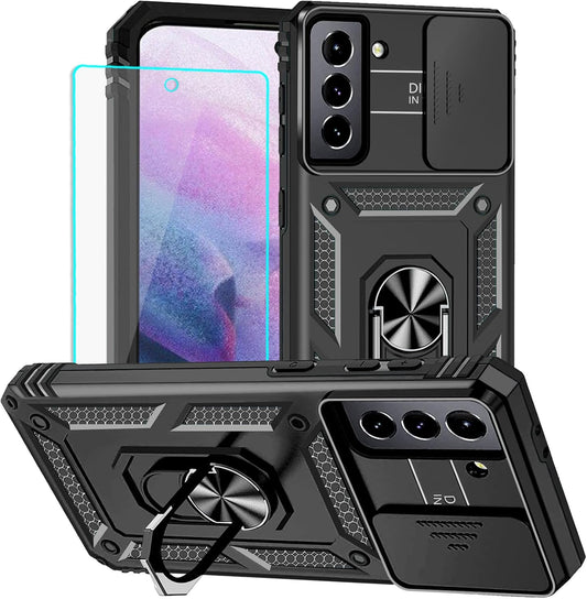 Case for Samsung Galaxy S21 Plus Phone Case Black | with Screen Protector, Military Grade, 20ft. Drop Tested, Ring, Shockproof, Protective