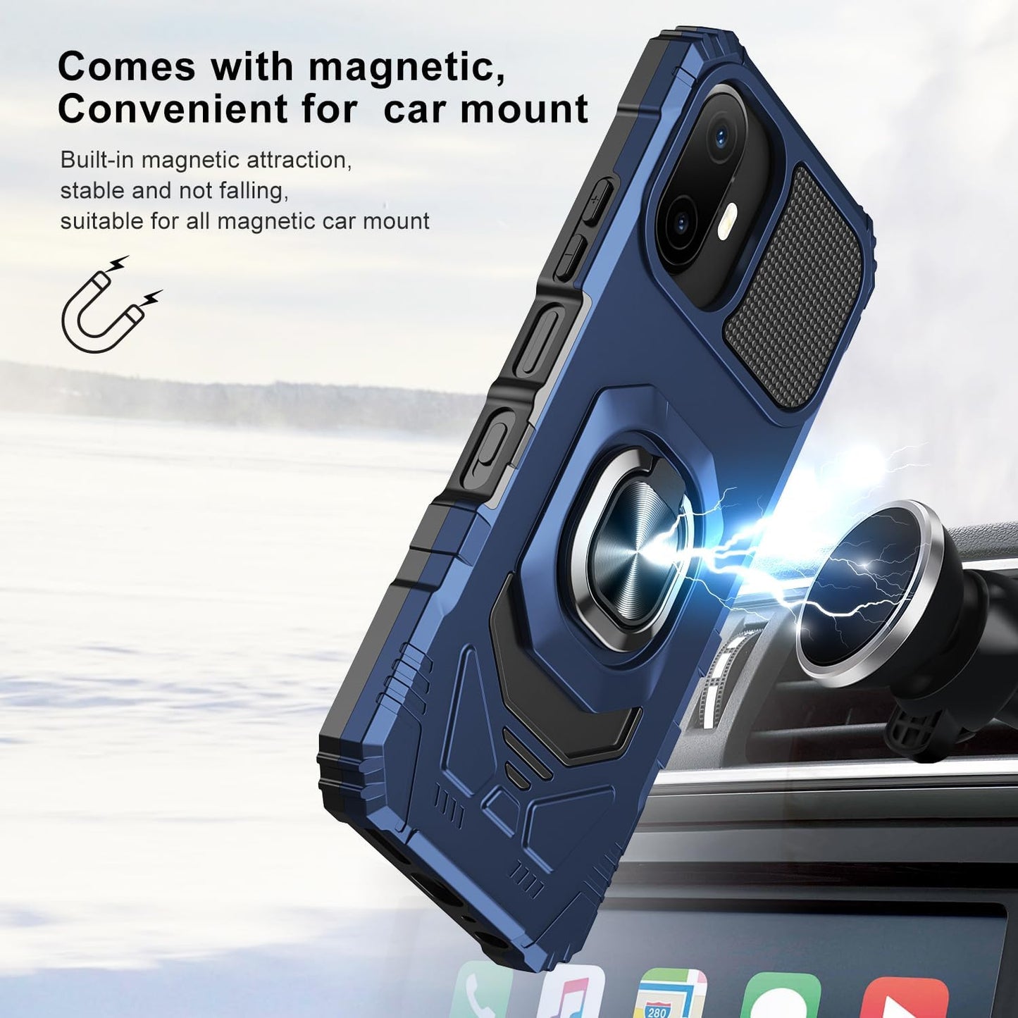 for TCL NXTPAPER 70 Pro Phone Case with Tempered Glass Screen Protector,Military Grade Heavy Duty Shockproof Protective Cover,with Ring Kickstand (Blue)