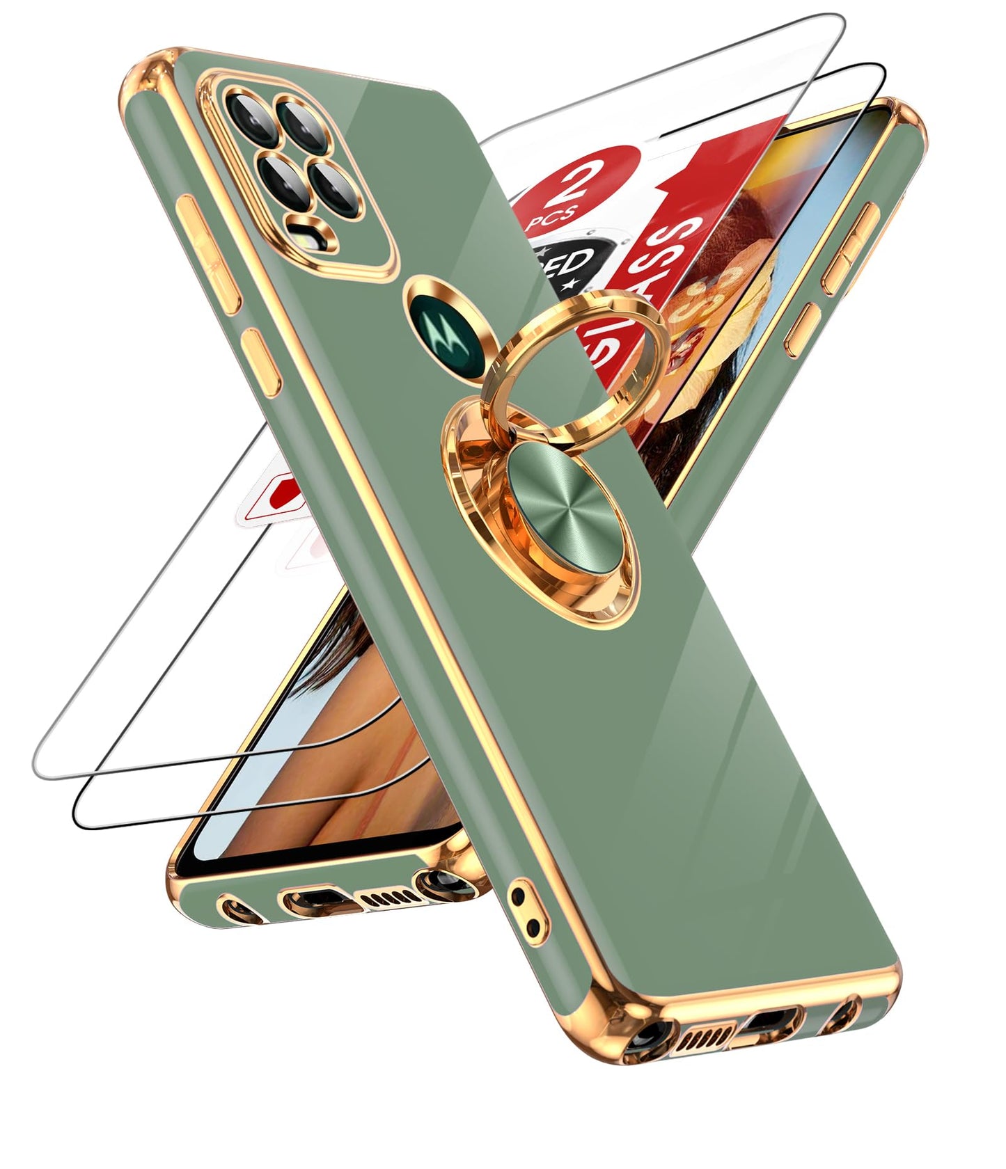 LeYi for Moto G Stylus 5G 2021 Case: with Tempered Glass Screen Protector [2 Pack] 360° Rotatable Ring Holder Magnetic Kickstand, Plating Rose Gold Edge Motorola G Stylus 5G 2021 Case, Black