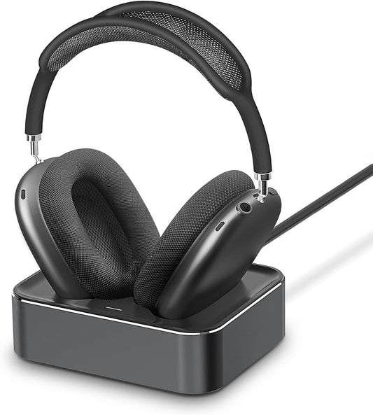 Headphone Charging Station for AirPods Max 2024 & 2020 - Magnetic Headset Charger Dock with Dual Lightning & Type-C Connectors (Space Gray)