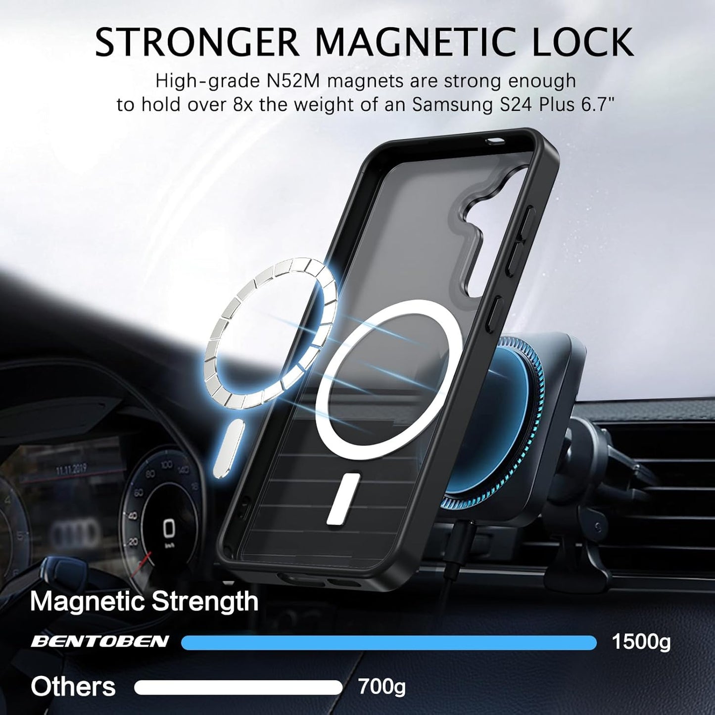 BENTOBEN Magnetic for Samsung Galaxy S24 Plus Case [Compatible with Magsafe] Translucent Matte Slim Thin Shockproof Anti-Yellow Women Men Protective Phone Cases Cover for Samsung S24 Plus 6.7", Black