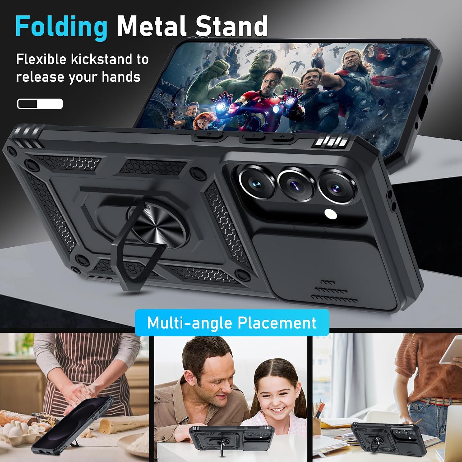 for Samsung Galaxy A37/A36 Case Built in Slide Camera Cover,Black