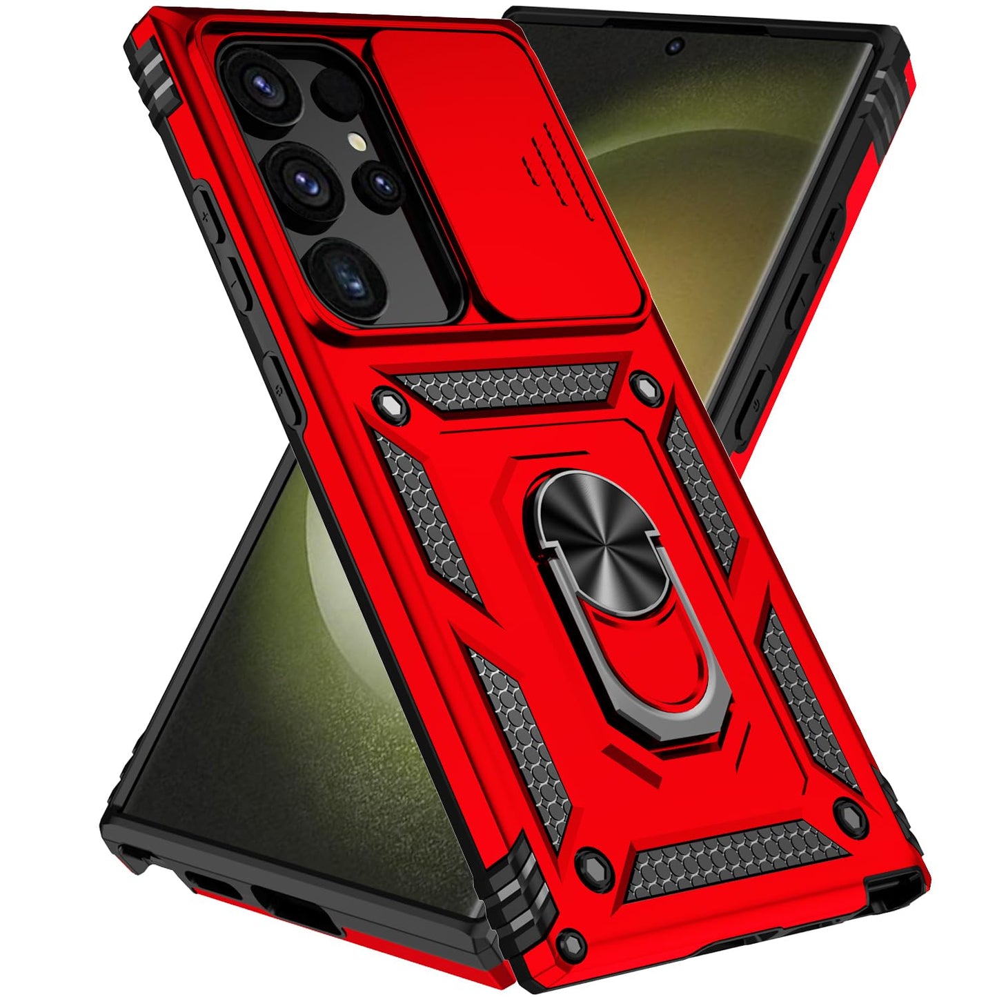 SunStory Phone Case for Samsung Galaxy A14 5G Case with HD Screen Protector & Slide Camera Cover & Rotated Ring Kickstand, [Military-Grade] Phone Case for Galaxy A14 5G,Red