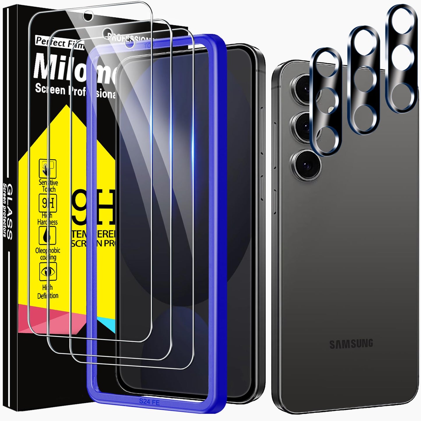 Milomdoi 3 Pack Privacy Screen Protector for Samsung Galaxy S25 Ultra Tempered Glass with 3 Pack Camera Lens Protector, Ultra 9H Accessories [Support Fingerprint Unlock] Black