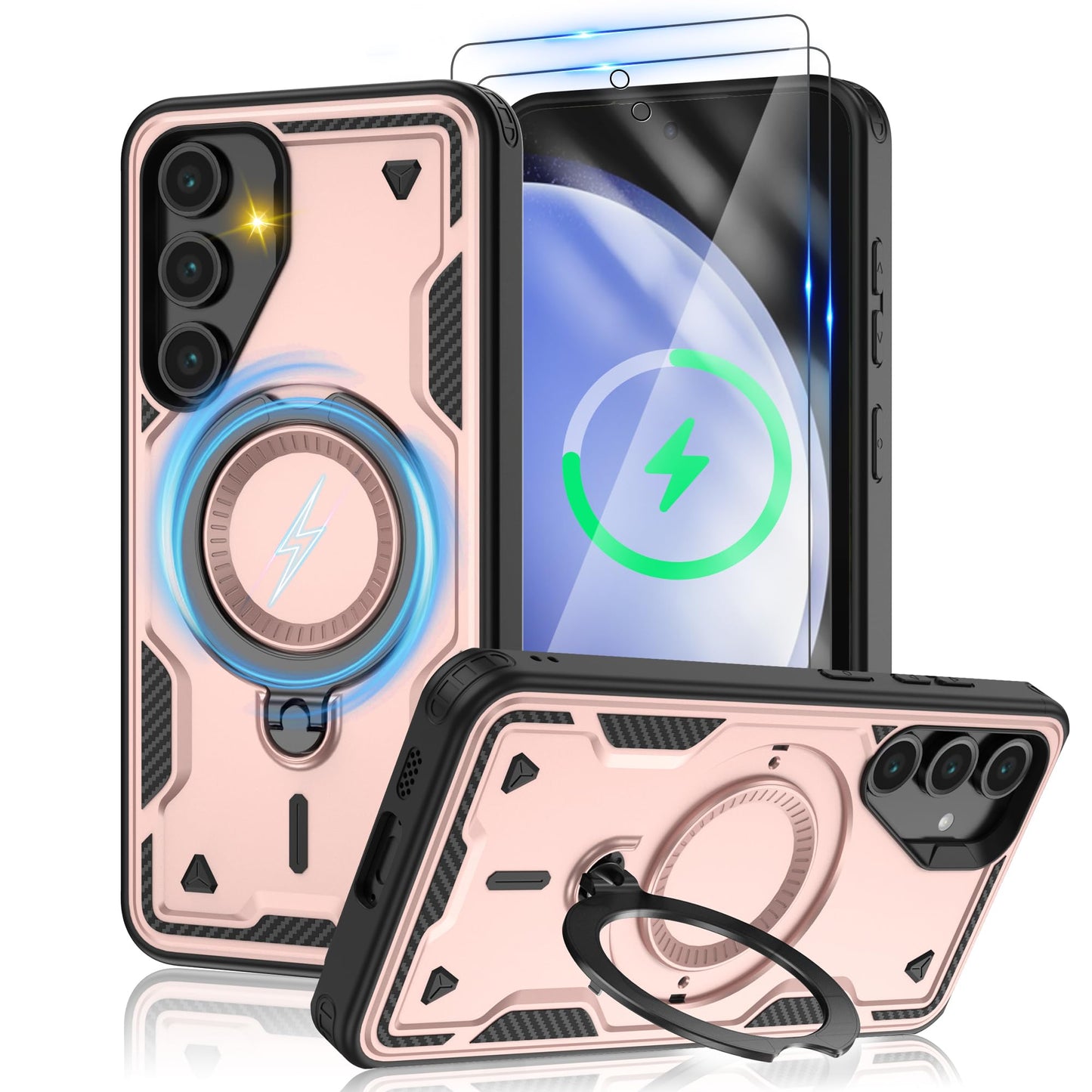 for Samsung Galaxy-S23-Ultra-Case with Magsafe & [HD Screen Protector×2][Anti-Fingerprint], 360° Metal Rotated Kickstand,Military Grade Shockproof Protective for Galaxy S23 Ultra Case,Light Blue
