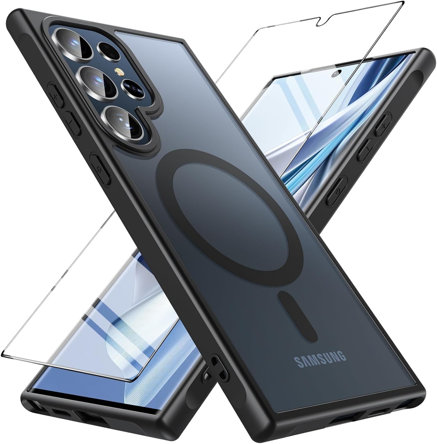 Hensinple for Samsung Galaxy S22 Ultra Case Magnetic, Galaxy S22 Ultra Phone Case [Compatible with Magsafe] Wireless Charging Translucent Back Cover Case 6.8 Inch,Black