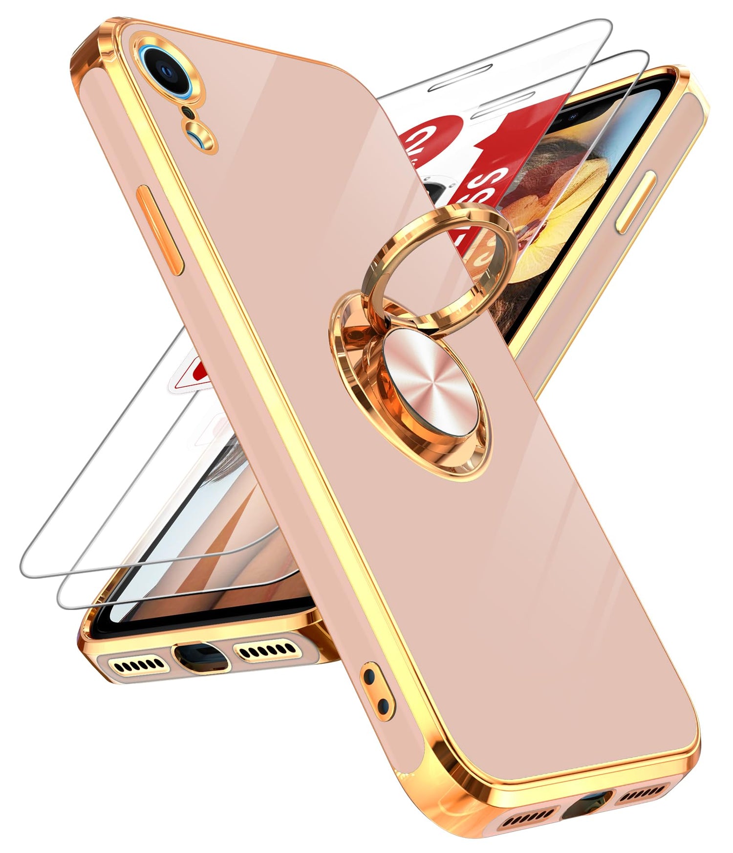 LeYi for Samsung A57 Case, 360°Magnetic Kickstand Rose Gold Plated Edge