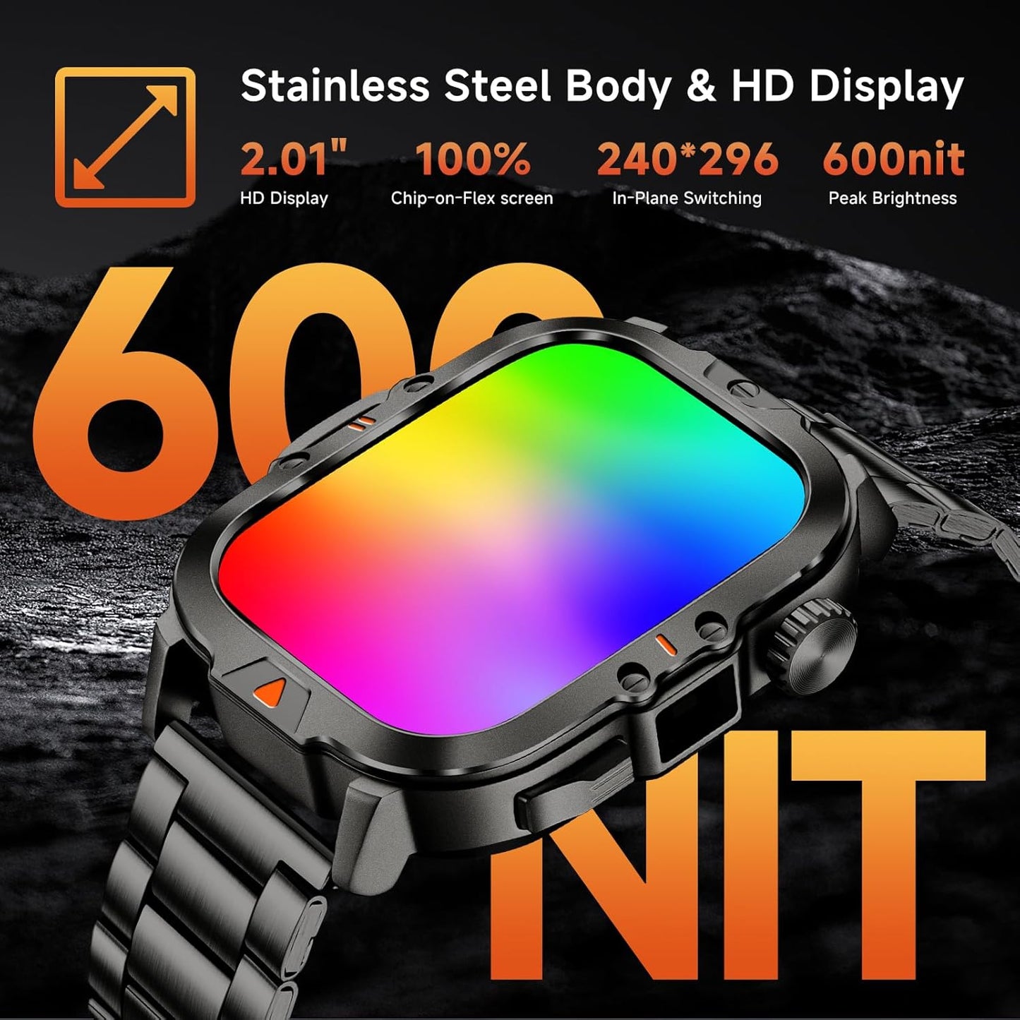 Smart Watch for Men Military Answer/Make Call 2.01″ Display 170+ Sports Modes Fitness Smart Watch IP68 Waterproof 30 Days Standby Smartwatch for Android iOS Black (2 Straps)