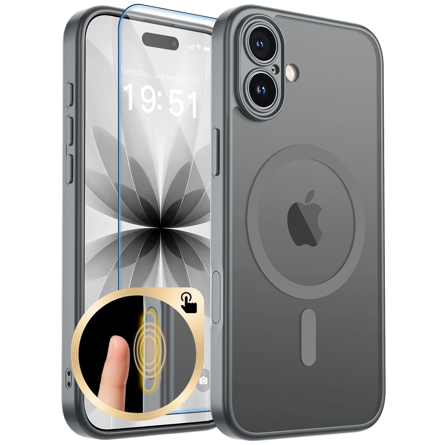Magnetic for iPhone 17 Case, Upgraded [Camera Control Button] [Full Camera Protection] [with 1 Screen Protector] Translucent Matte Shockproof Protective Phone Cover, Mist Blue