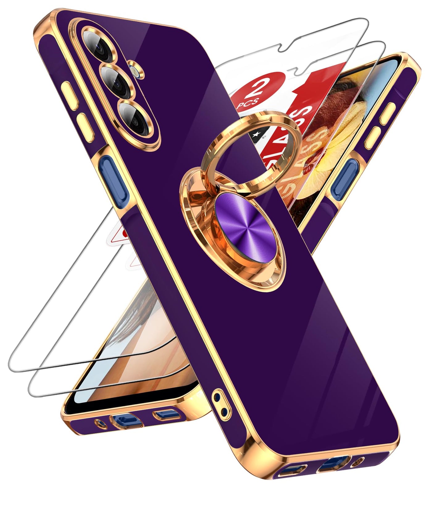 LeYi for Samsung A57 Case, 360°Magnetic Kickstand Rose Gold Plated Edge