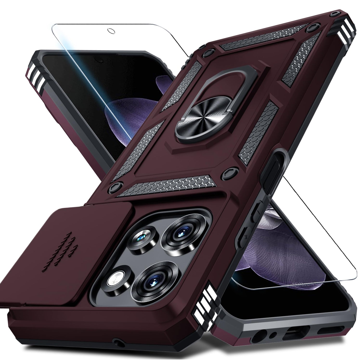 Janmitta for Moto G 2026/2025 Case,Moto G Play 2026 Case Built in Slide Camera Lens Cover+Screen Protector+Finger Ring Holder Kickstand,Heavy Duty Shockproof Full Body Protective Phone Cover,Black