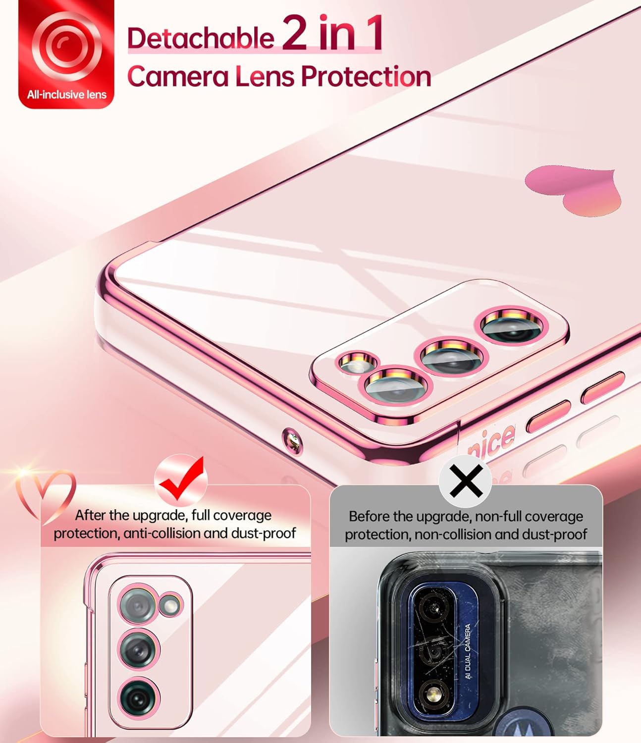 LeYi for Galaxy S20 FE 5G Case: with Screen Protector [2 Pcs]+ Full Camera Protection, Love Heart Plating Girly Women Cute Luxury Soft TPU Case for Samsung S20 Fe, Pink