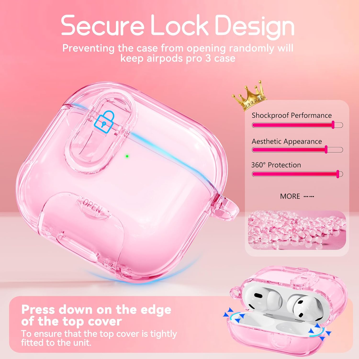 with Safety Lock for AirPods Pro 3 Case 2025,Clear Cases with Phone Stand & Cleaning Kit,Soft TPU Cover for Airpods Pro 3rd Generation Case,Cute Bling Keychain for Women Girls-Glitter Pink