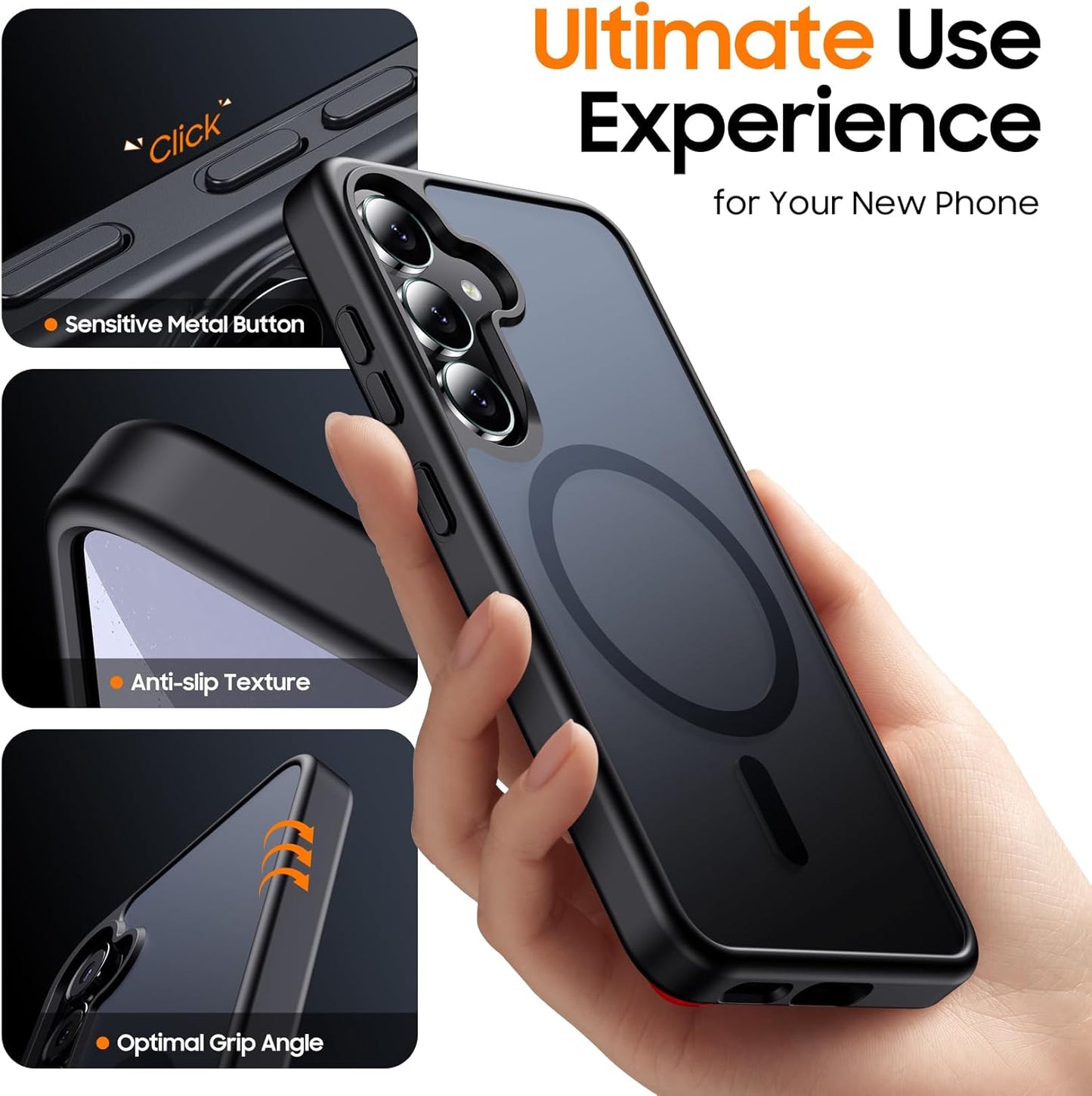 Designed for Magnetic Samsung Galaxy S24 Case,[Compatible with MagSafe] [Military Grade Drop Protection] Slim Translucent Matte Shockproof with Anti-Fingerprint Phone Case-Black