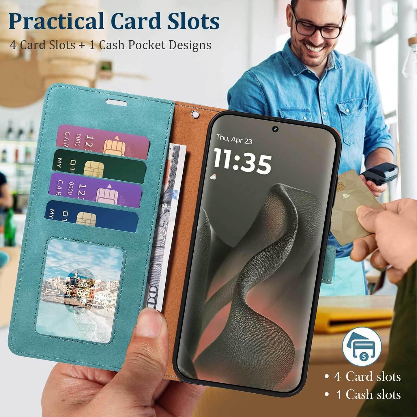 for Motorola Edge 2025 Case Wallet RFID Blocking, 4 Card Slots Flip Cover, Shockproof Protective Magnetic Closure, Detachable Wrist Strap & Stand for Travel/Daily Use (Green)