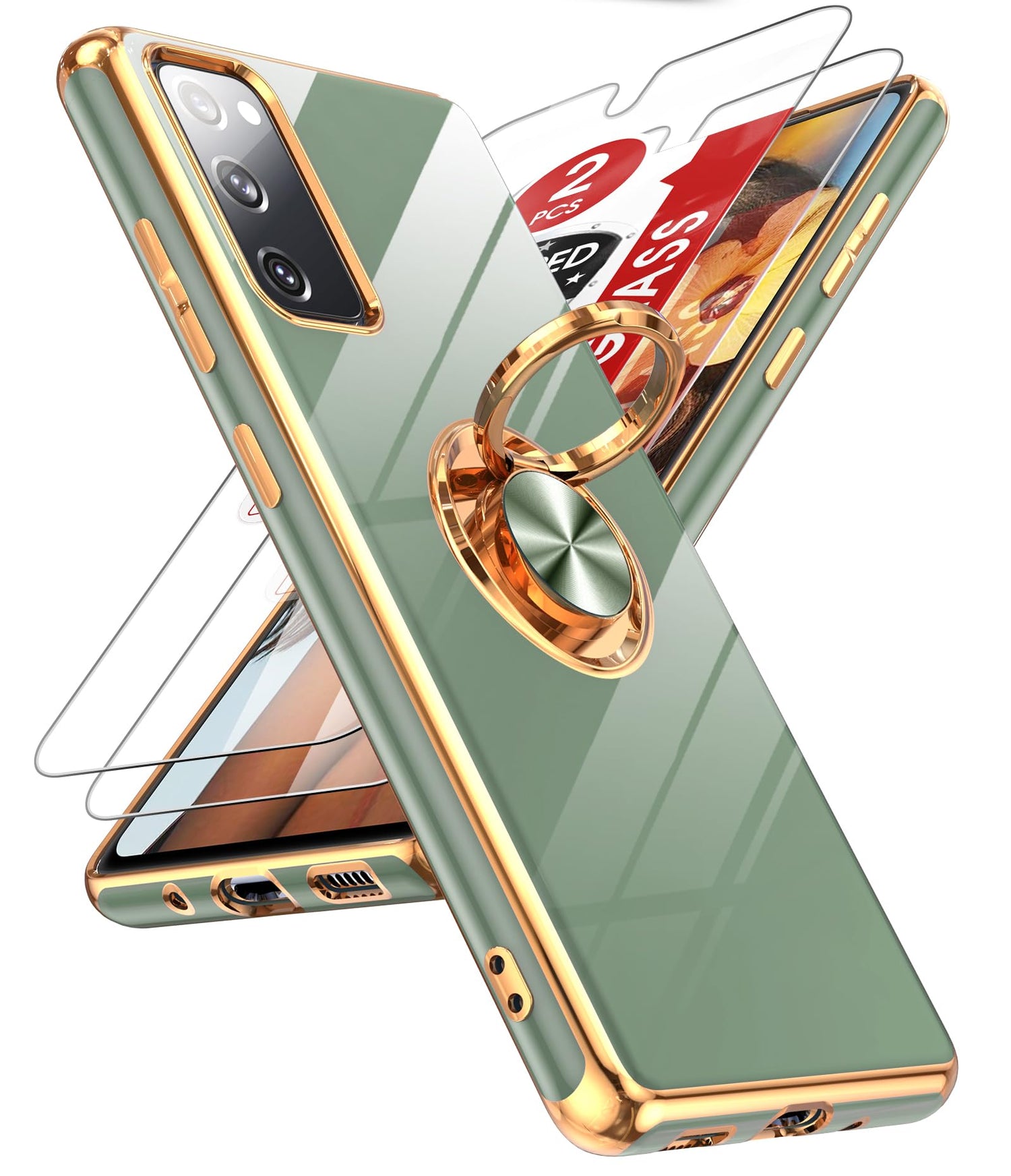 LeYi for Samsung Galaxy S20-FE-5G Case: S20FE/S 20FE Phone Case with Tempered Glass Screen Protector [2 Pack], Ring Holder Magnetic Kickstand, Plating Rose Gold Protective Case for Women Girls, Black