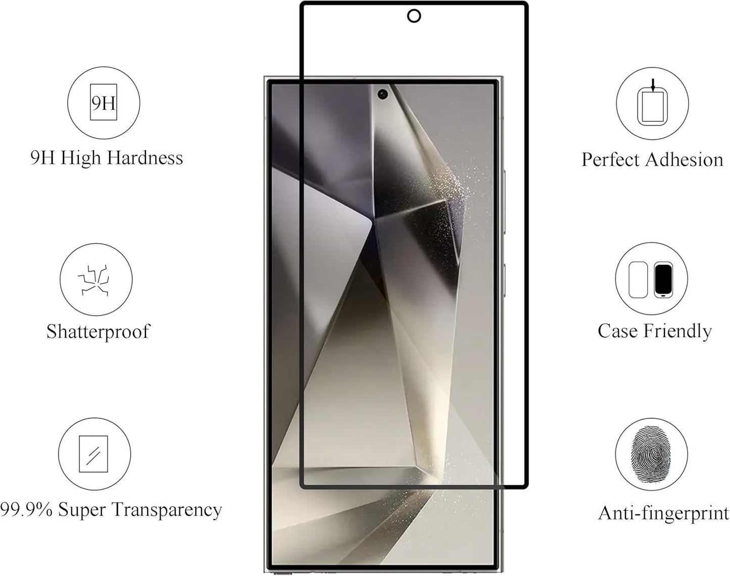 Ailun Glass Screen Protector for Galaxy S24 Ultra [6.8 Inch] 3Pack + 3Pack Camera Lens Tempered Glass Fingerprint Unlock 0.25mm Ultra Clear Anti-Scratch Case Friendly [Not For S24/S24 Plus]