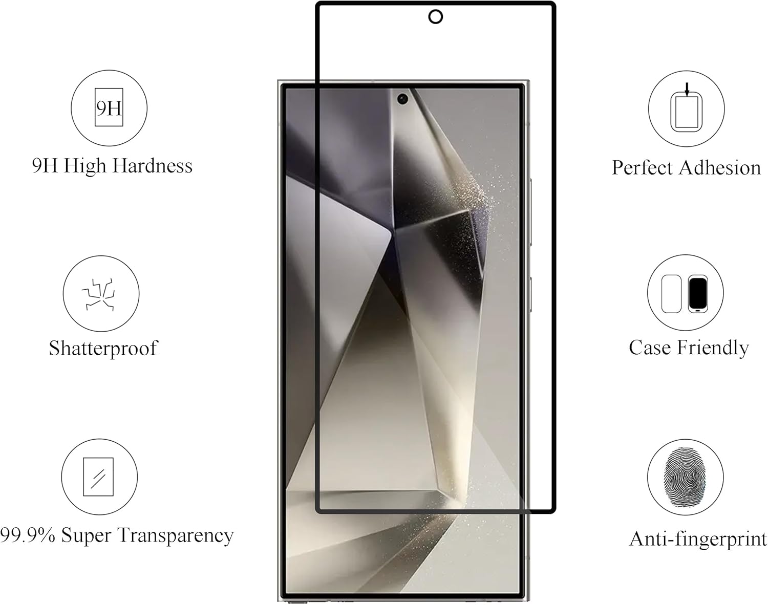 Ailun Glass Screen Protector for Galaxy S24 Ultra [6.8 Inch] 3Pack + 3Pack Camera Lens Tempered Glass Fingerprint Unlock 0.25mm Ultra Clear Anti-Scratch Case Friendly [Not For S24/S24 Plus]