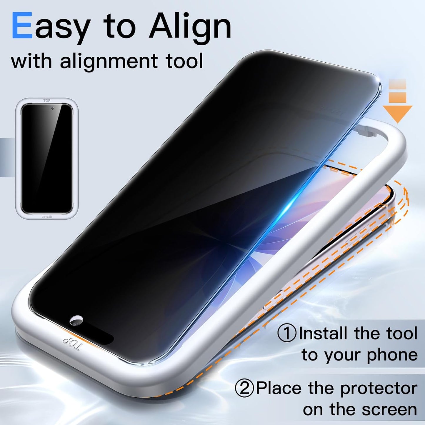 JETech Privacy Screen Protector for iPhone 17 6.3-Inch, Anti-Spy Tempered Glass Film with Easy Installation Tool, 2-Pack