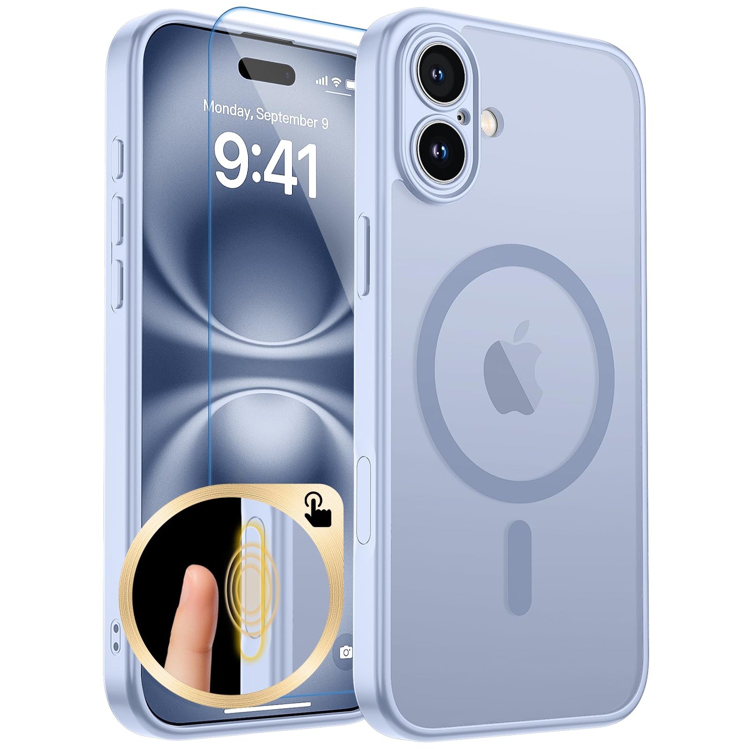 Magnetic for iPhone 17 Case, Upgraded [Camera Control Button] [Full Camera Protection] [with 1 Screen Protector] Translucent Matte Shockproof Protective Phone Cover, Mist Blue