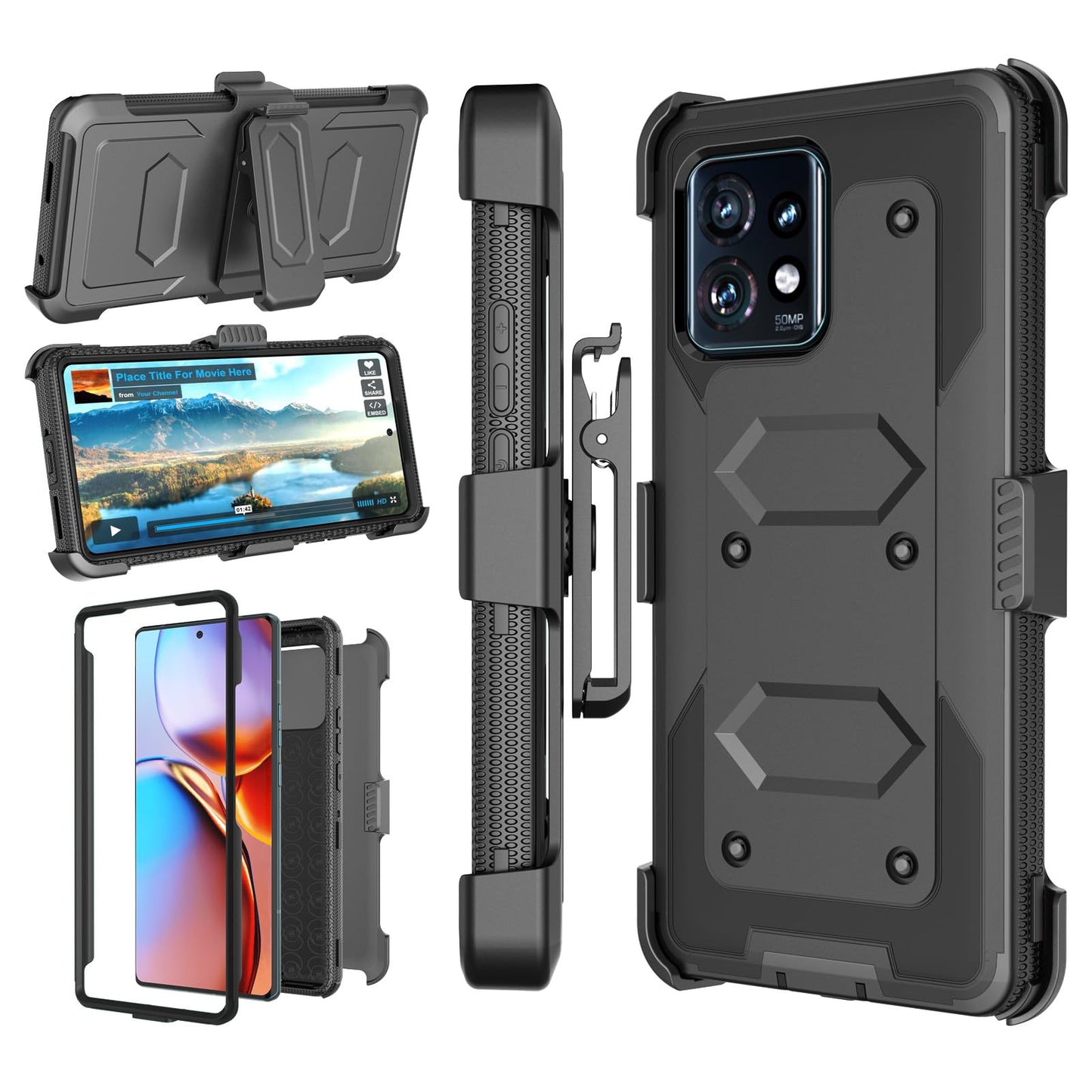 Njjex For Moto Edge Plus 2023 Case, For Motorola Edge+ 5G UW 2023/Edge 40 Pro/Edge X40 Case, [Nbeck] Shockproof Heavy Duty Rugged Swivel Holster Belt Clip Full Body Hard Shell Cover & Kickstand -Green