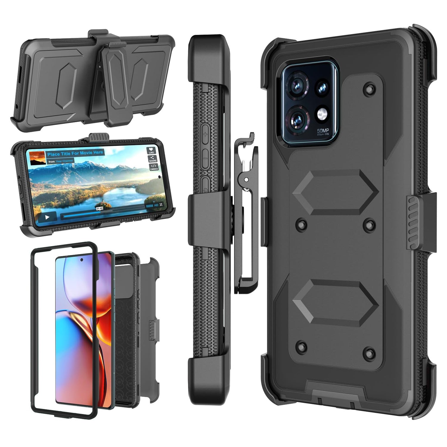 Njjex For Moto Edge Plus 2023 Case, For Motorola Edge+ 5G UW 2023/Edge 40 Pro/Edge X40 Case, [Nbeck] Shockproof Heavy Duty Rugged Swivel Holster Belt Clip Full Body Hard Shell Cover & Kickstand -Green