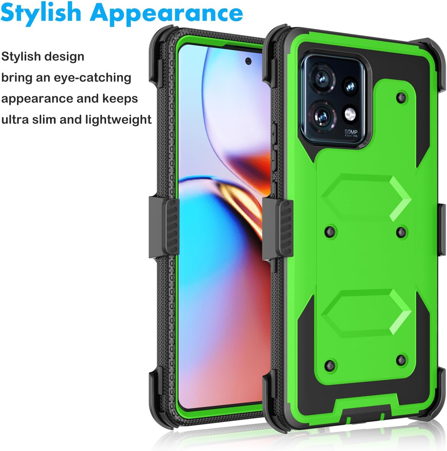 Njjex For Moto Edge Plus 2023 Case, For Motorola Edge+ 5G UW 2023/Edge 40 Pro/Edge X40 Case, [Nbeck] Shockproof Heavy Duty Rugged Swivel Holster Belt Clip Full Body Hard Shell Cover & Kickstand -Green