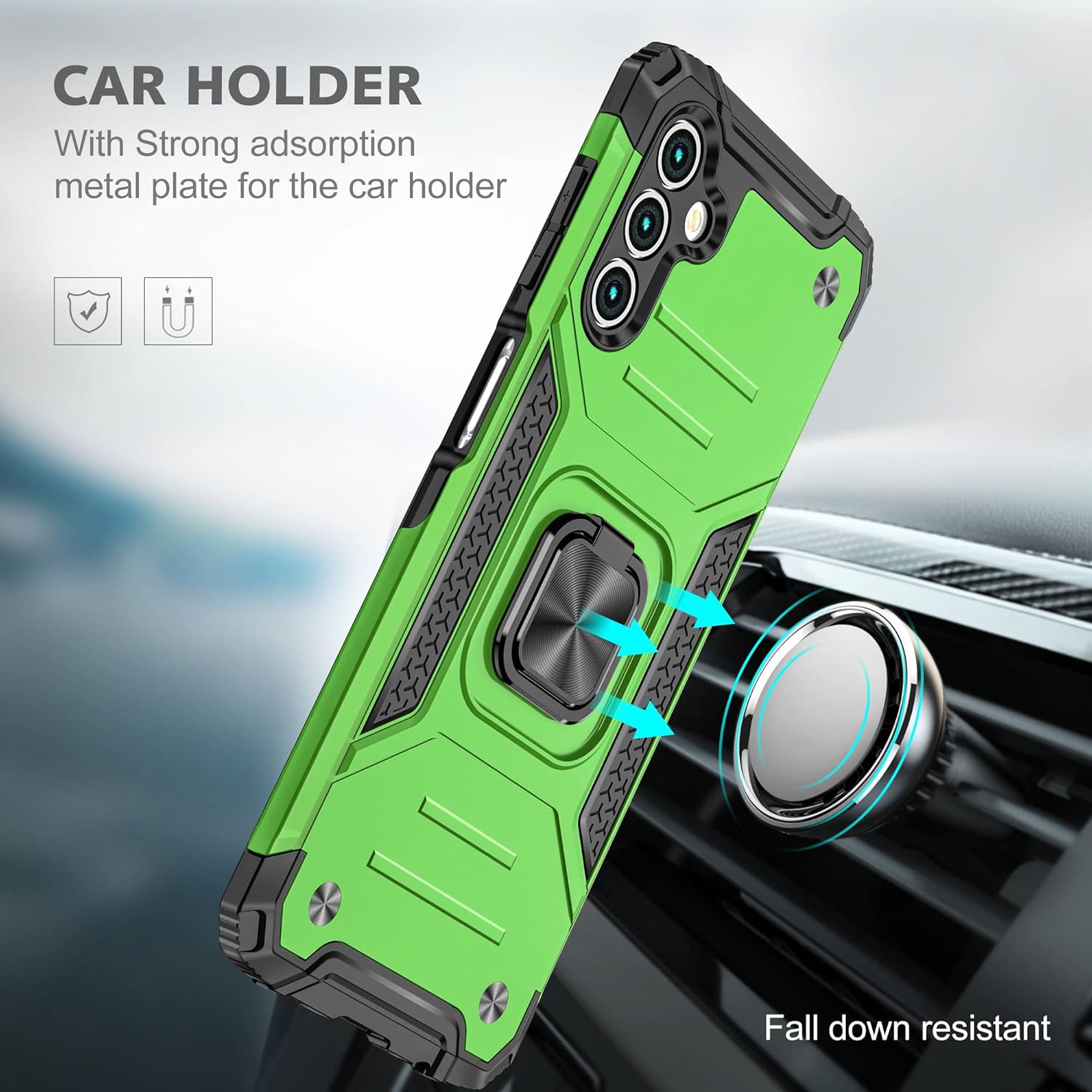 HNHYGETE for Galaxy A13 5G Phone Case with Screen Protector, 360°Military Grade Rotatable Kickstand [Heavy Duty] Protective Cases for Samsung Galaxy A13 5G (Green)