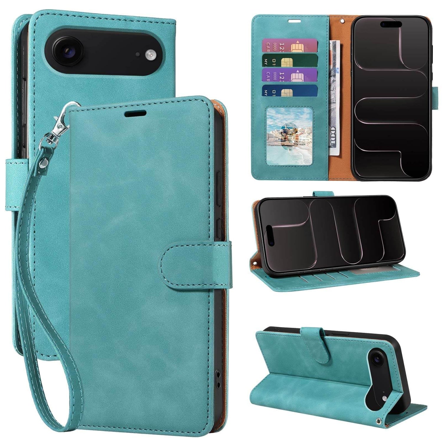 RFID Blocking for iPhone 17 Wallet Case, 4 Card Slots Holder, Wrist Strap, Soft PU Leather, Shockproof Protective, Phone Stand, Flip Cases, Magnetic Closure, Folio Cover (Green)