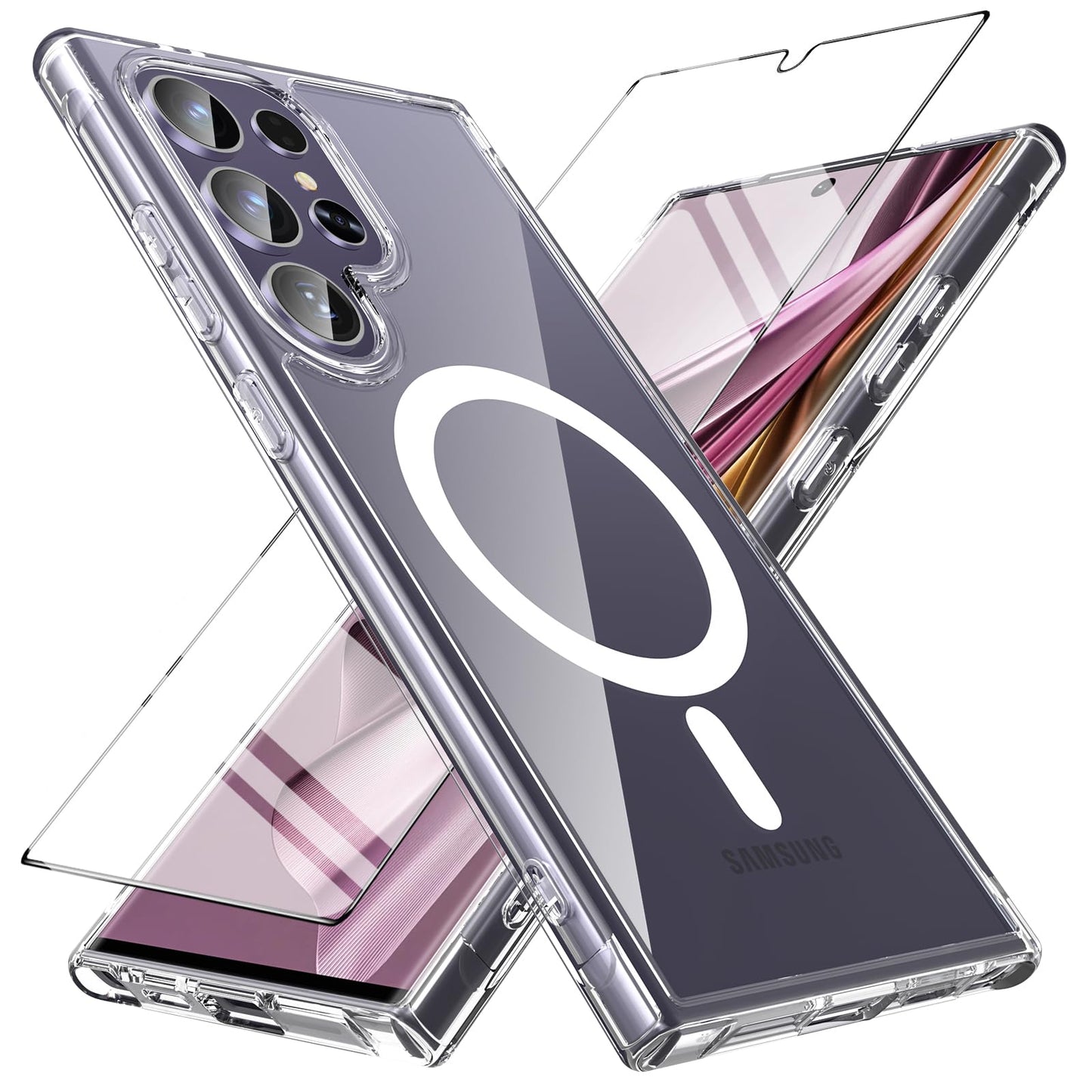 Hensinple for Samsung Galaxy S22 Ultra Case Magnetic, Galaxy S22 Ultra Phone Case [Compatible with Magsafe] Wireless Charging Translucent Back Cover Case 6.8 Inch,Black