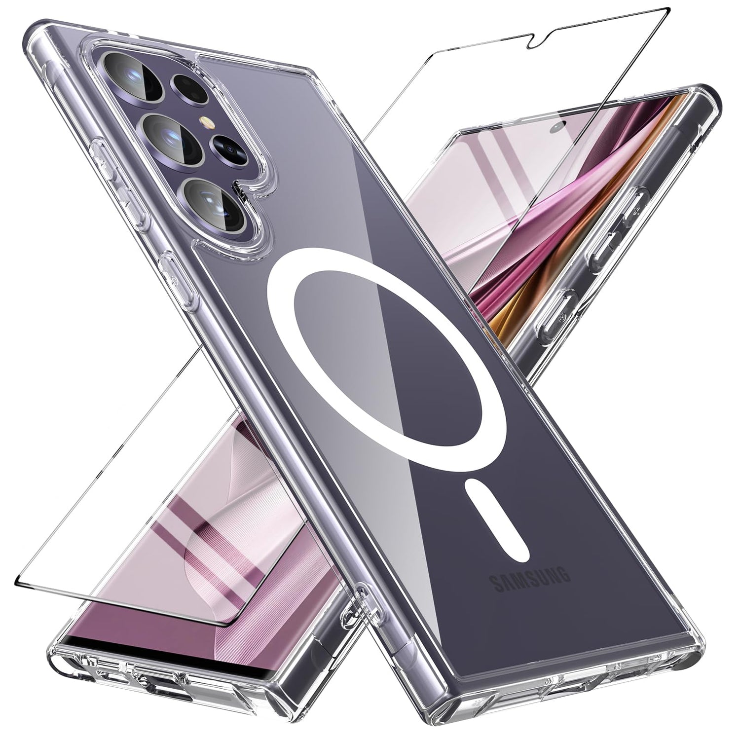 Hensinple for Samsung Galaxy S22 Ultra Case Magnetic, Galaxy S22 Ultra Phone Case [Compatible with Magsafe] Wireless Charging Translucent Back Cover Case 6.8 Inch,Black