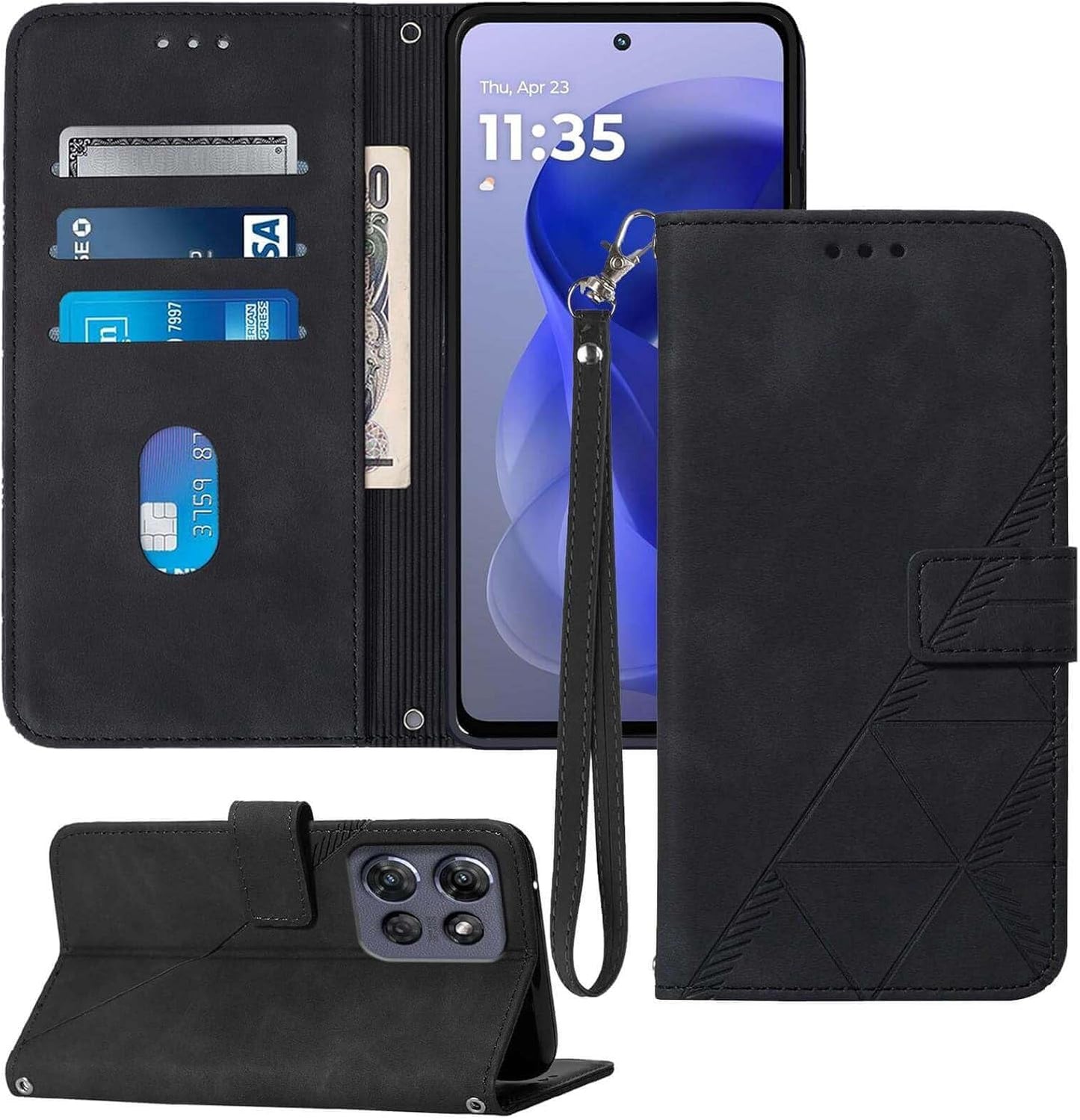for Moto G Power 2025 Case Wallet, Card Holder Slots, Wrist Strap, TPU Interior Phone Protective, Stand PU Leather Folio Flip Cases Cover for Moto G Power - 2025 (Black)