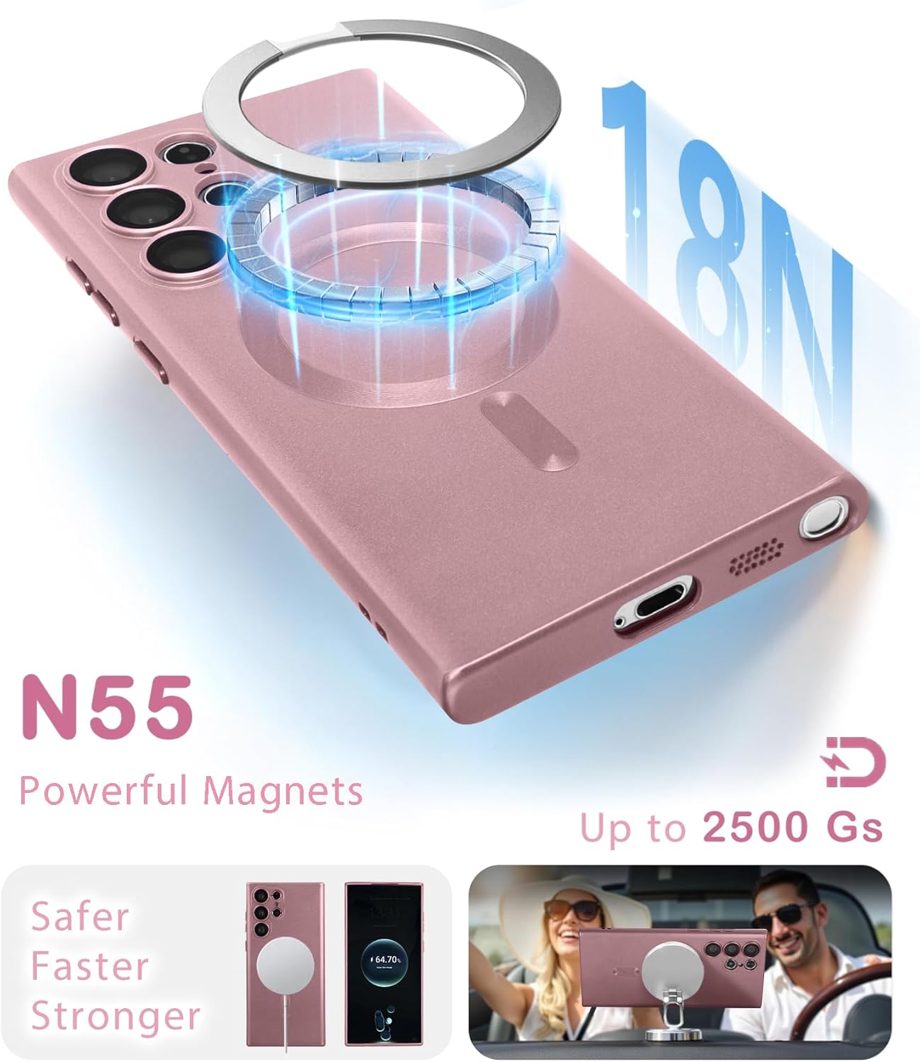 Magnetic for Samsung Galaxy S22 Ultra Case for Women Men Girls [Compatible with MagSafe] [Camera Lens Protector] Matte Cute Slim Soft Silicone Bumper Shockproof Metallic Phone Case, Pink