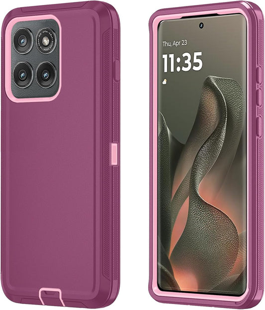 Qinmay Phone Case for Motorola Moto Edge 5G 2025 Case, Heavy Duty Shockproof & Dropproof 3-Layer Cover Phone Case for Moto Edge 2025 (WineRedPink)