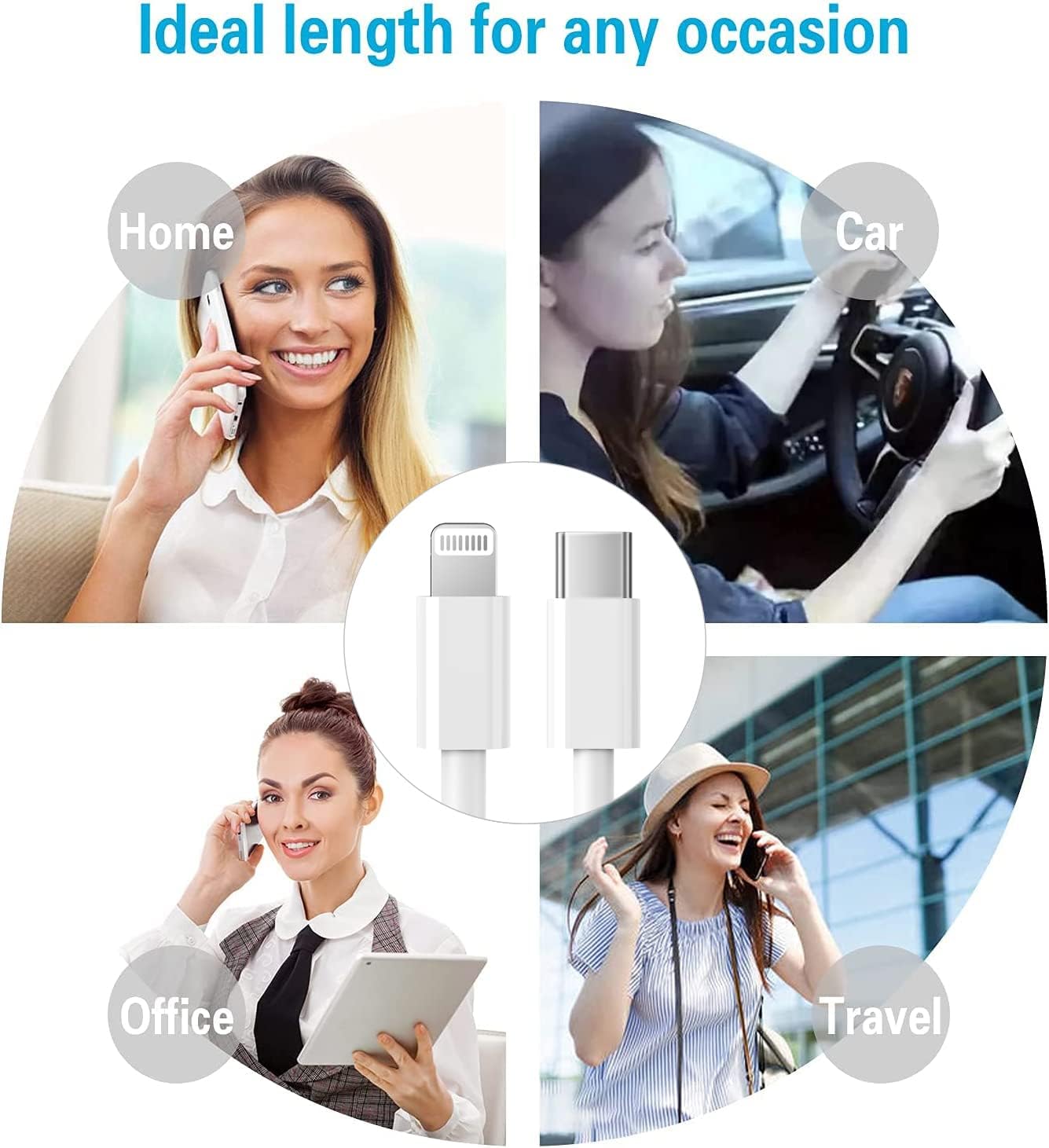 RCTech USB C to Lightning Cable 3Pack 6FT MFi Certified iPhone Fast Charger Cable USB-C Power Delivery Charging Cord for iPhone 14/13/12/11/XS/XR/X/8/iPad, White