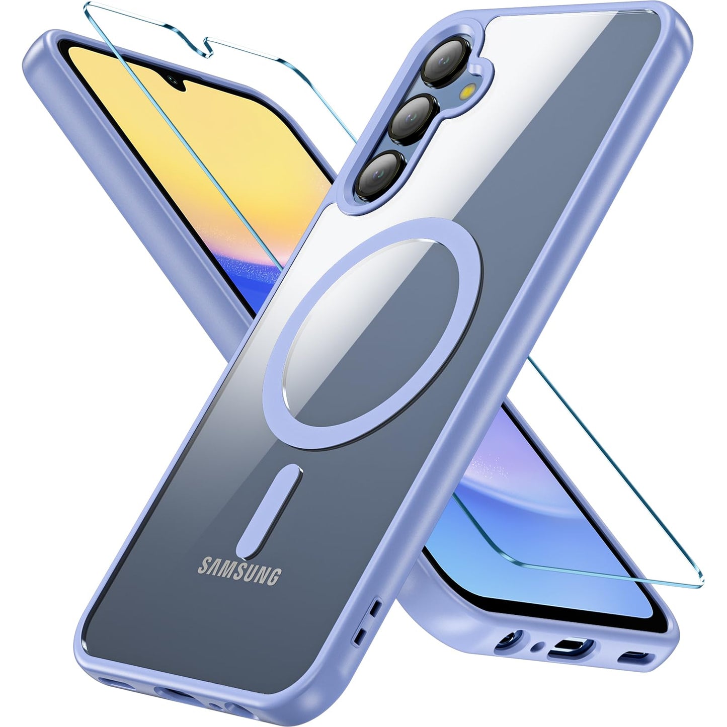 OWKEY Galaxy A15 5G Phone Case,Magnetic Samsung Galaxy A15 5G Case for Magsafe with Tempered Glass Screen Protector,[Shockproof Military] Translucent Back Slim Bumper Cover Samsung A15 5G case, Black