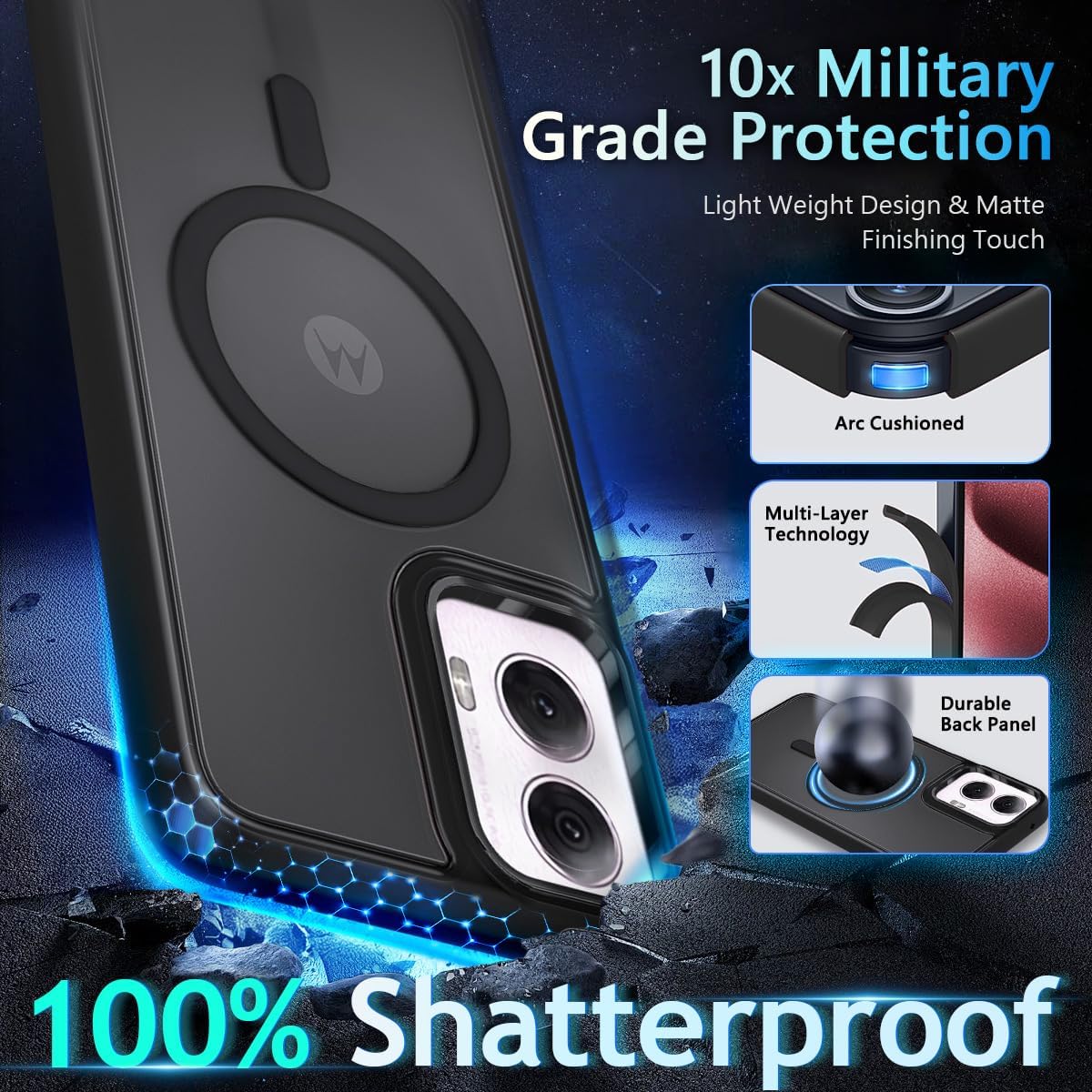 YZB Magnetic for Motorola Moto G Power-5G-2024 Case, Black | Compatible with MagSafe, Translucent Matte Scratch-Resistant Back, Military-Grade Protection Shockproof Slim Phone Cover