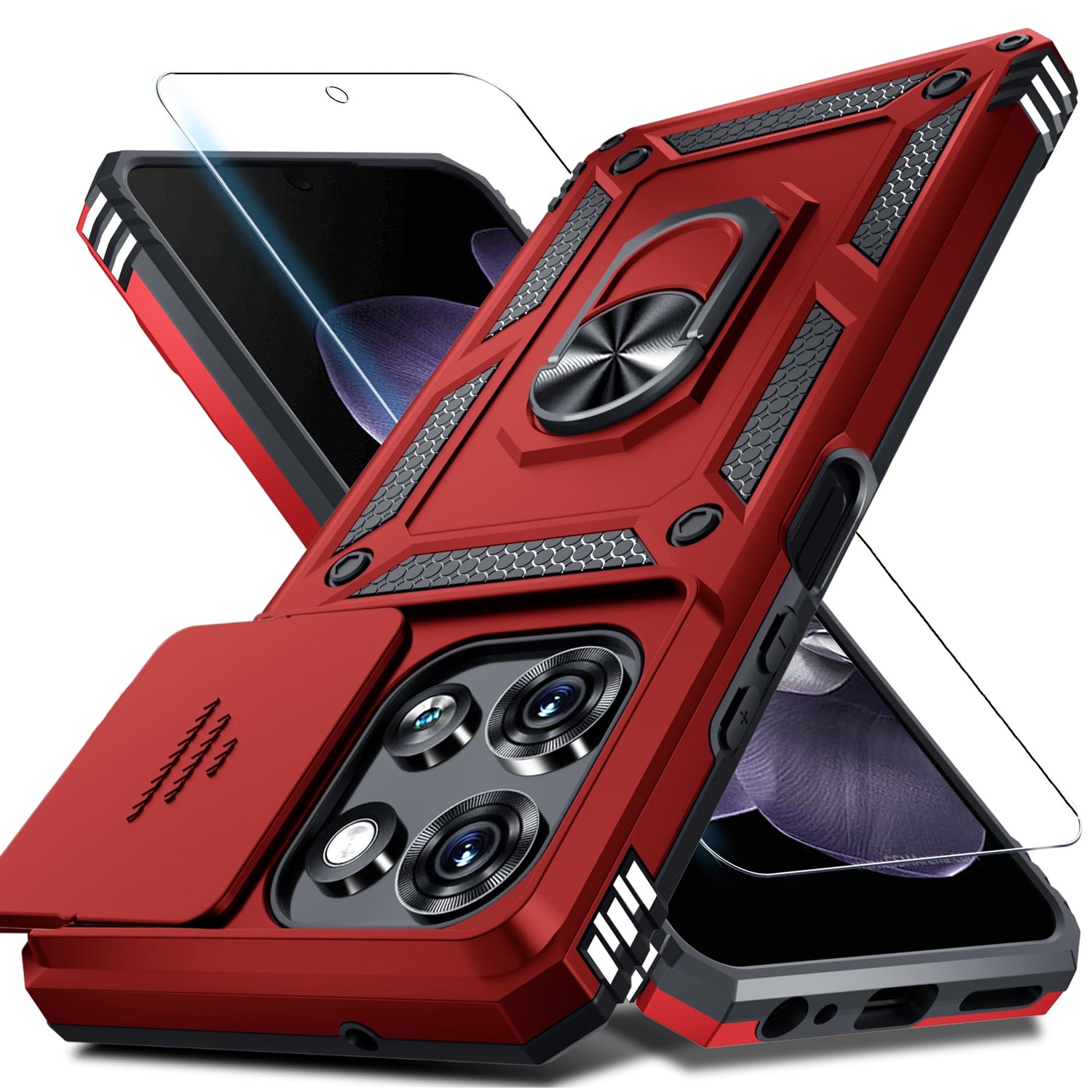 Janmitta for Moto G 2026/2025 Case,Moto G Play 2026 Case Built in Slide Camera Lens Cover+Screen Protector+Finger Ring Holder Kickstand,Heavy Duty Shockproof Full Body Protective Phone Cover,Black