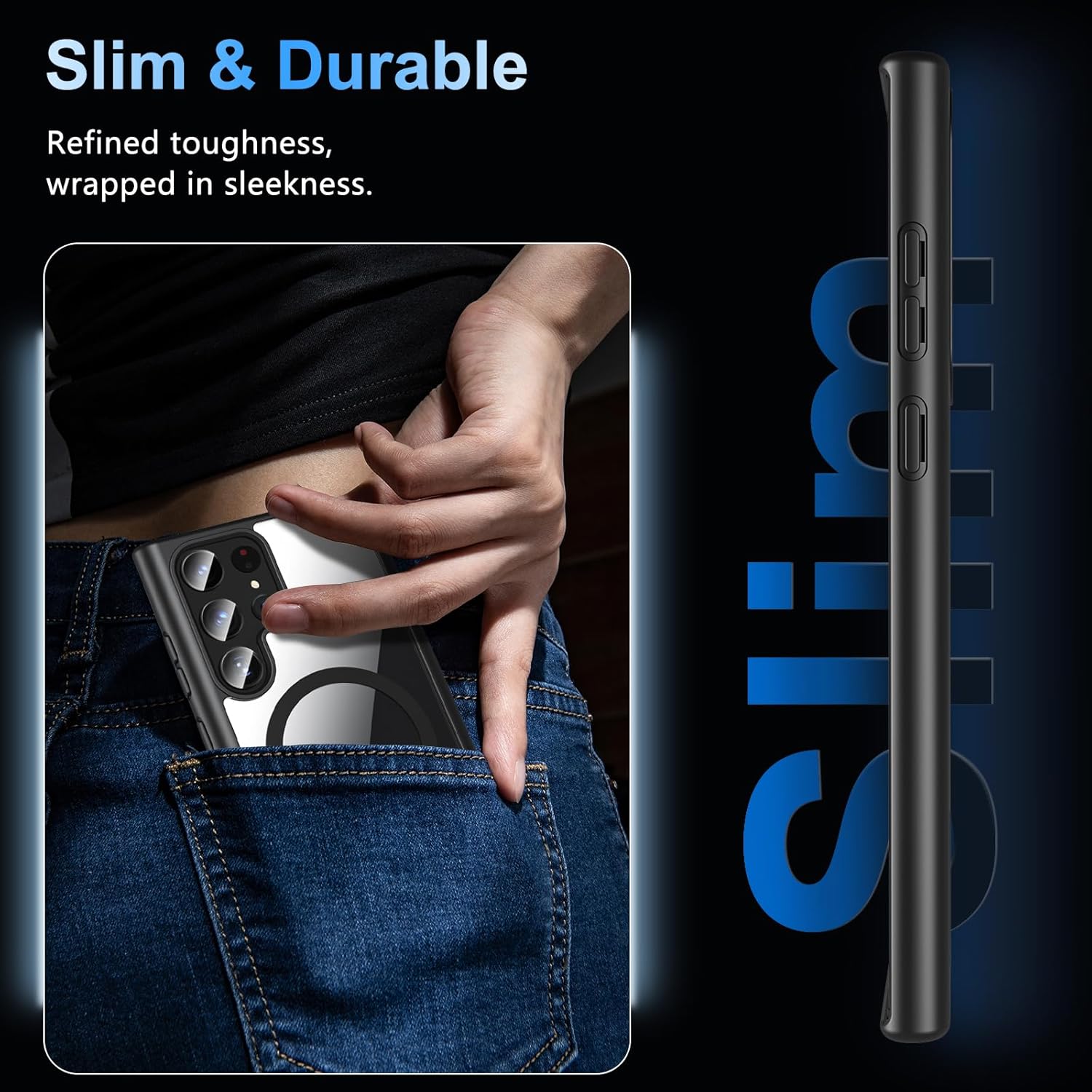 Hensinple for Samsung Galaxy S22 Ultra Case Magnetic, Galaxy S22 Ultra Phone Case [Compatible with Magsafe] Wireless Charging Translucent Back Cover Case 6.8 Inch,Black