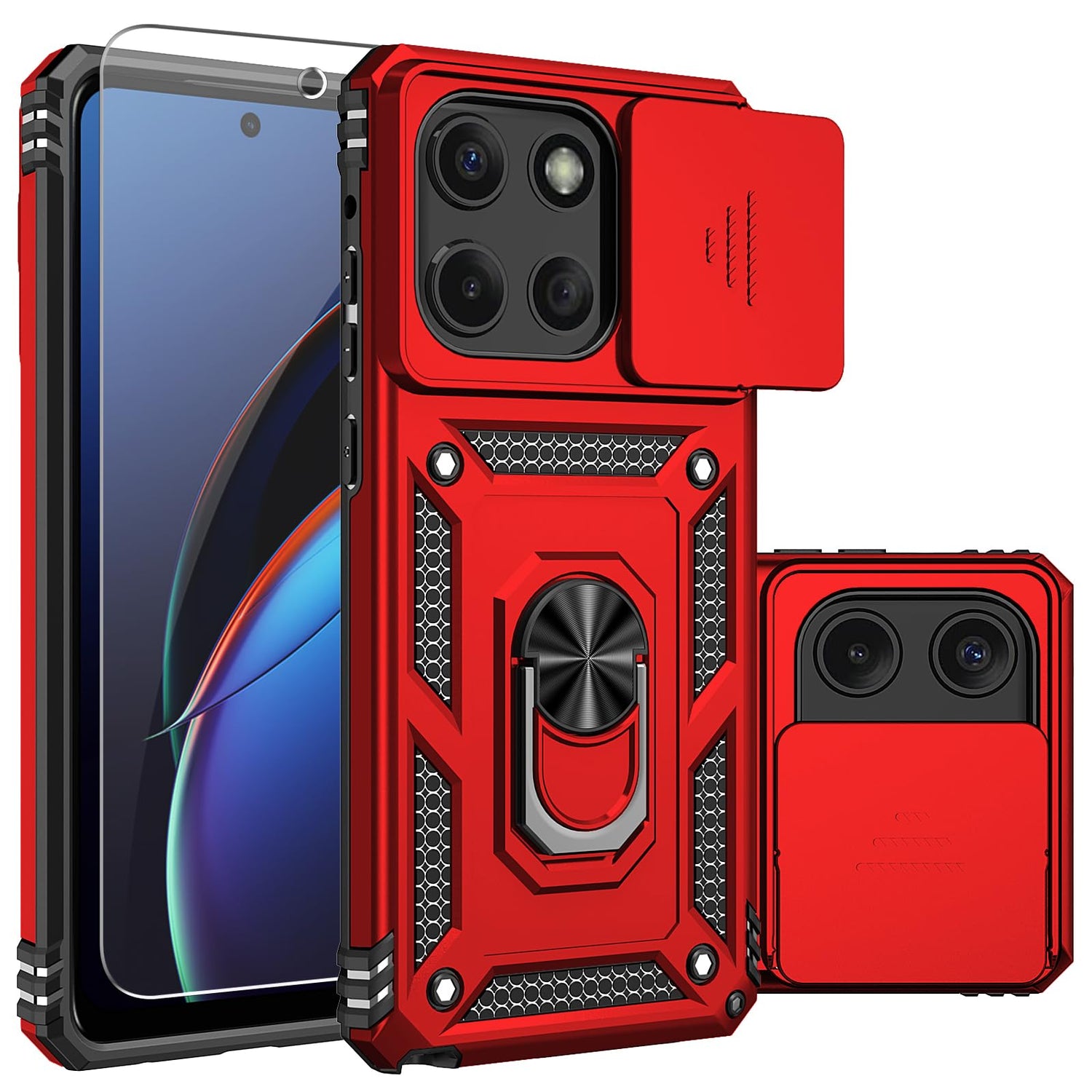 for Moto G Power 5G 2025 Case,with Camera Lens Cover HD Screen Protector,[Military Grade] Car Mount Kickstand Shockproof Protective Case for Motorola G Power 5G 2025, Black