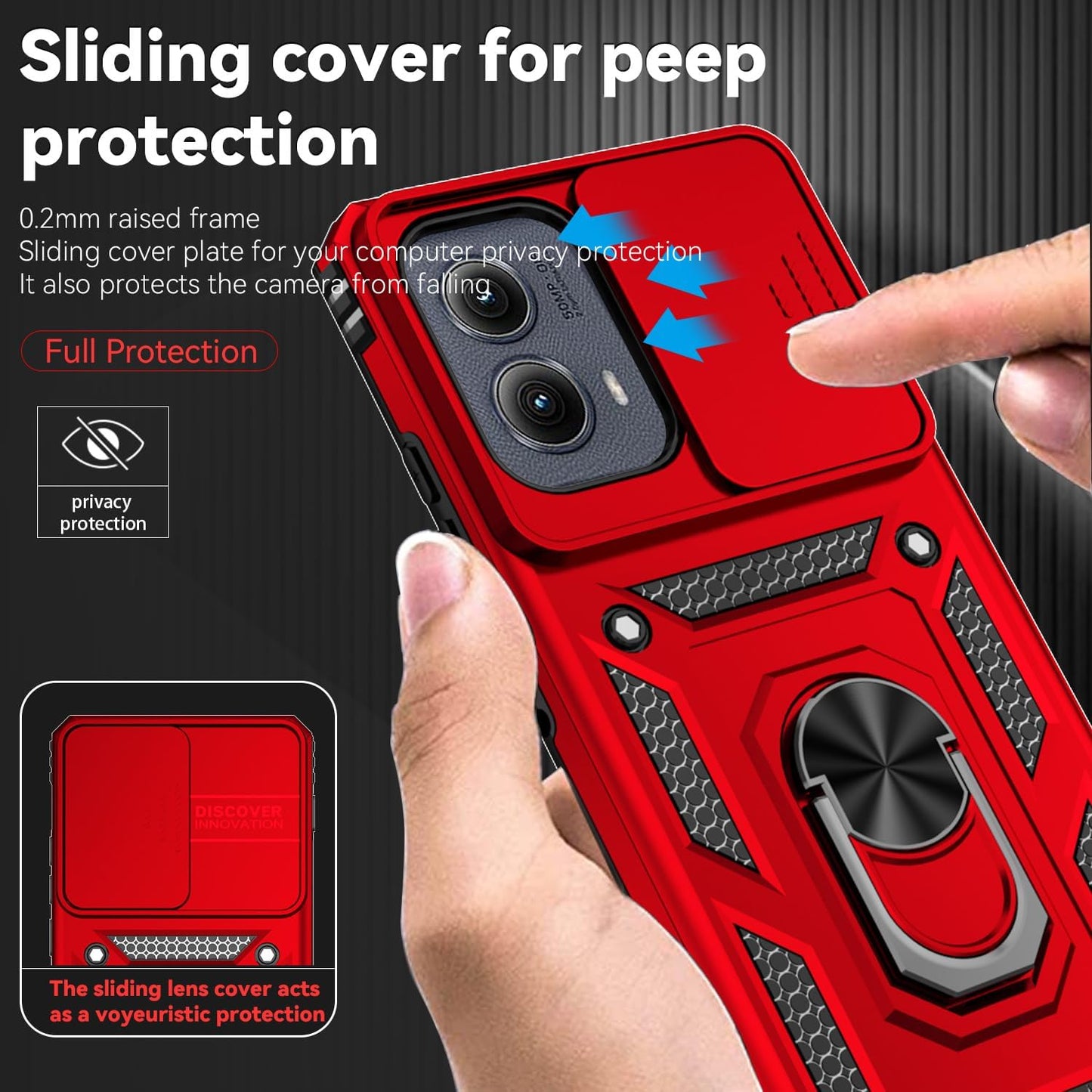 SunStory Phone Case for Motorola Moto Edge 2024 Case with HD Screen Protector & Slide Camera Cover & Rotated Ring Kickstand, [Military-Grade] Phone Case for Moto Edge 2024 (Red)