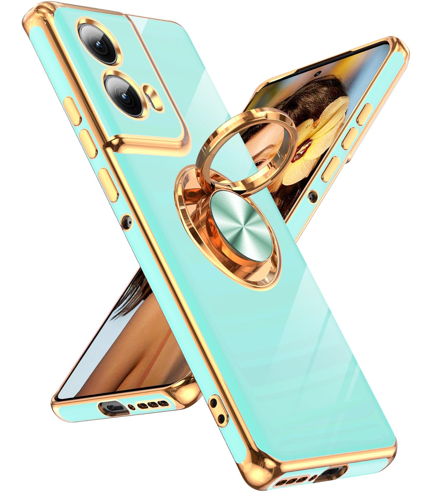 LeYi for Motorola-Edge-2024-Case: 【NOT FIT Edge 50/ G 5G 2024】 with 360° Rotatable Ring Holder Magnetic Kickstand, Plating Rose Gold Edge Protective for Motorola Moto Edge 5G 2024 Case, Black