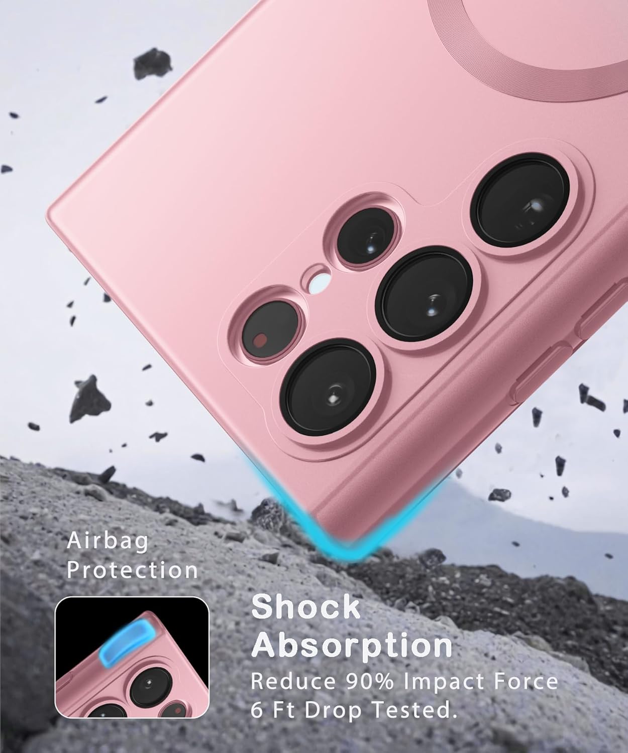 Magnetic for Samsung Galaxy S22 Ultra Case for Women Men Girls [Compatible with MagSafe] [Camera Lens Protector] Matte Cute Slim Soft Silicone Bumper Shockproof Metallic Phone Case, Pink