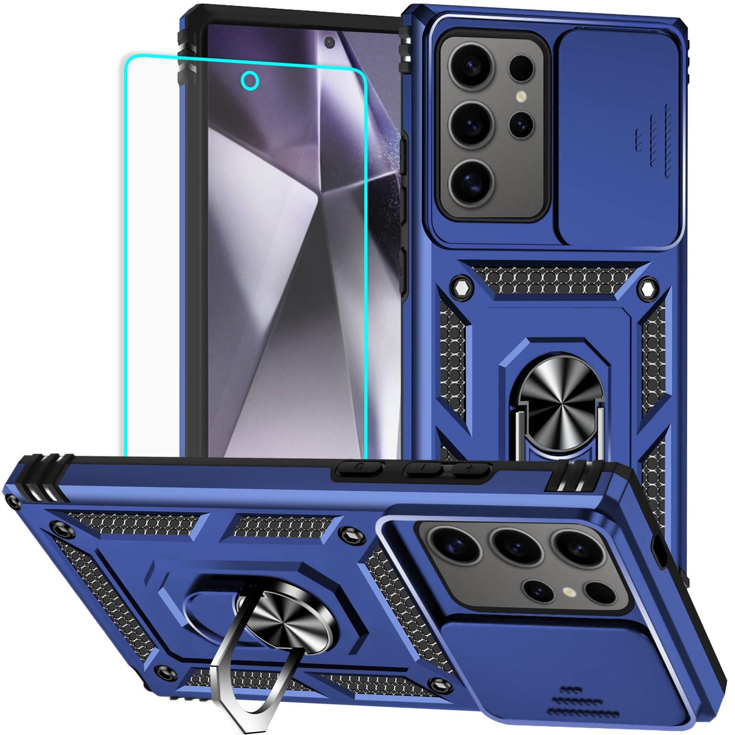 HNHYGETE for Samsung Galaxy S24 Ultra Case with Screen Protector: [Military Grade 20ft. Drop Tested] Slide Camera Cover Ring Shockproof Protective Phone Case for - Galaxy S24 Ultra (Black)