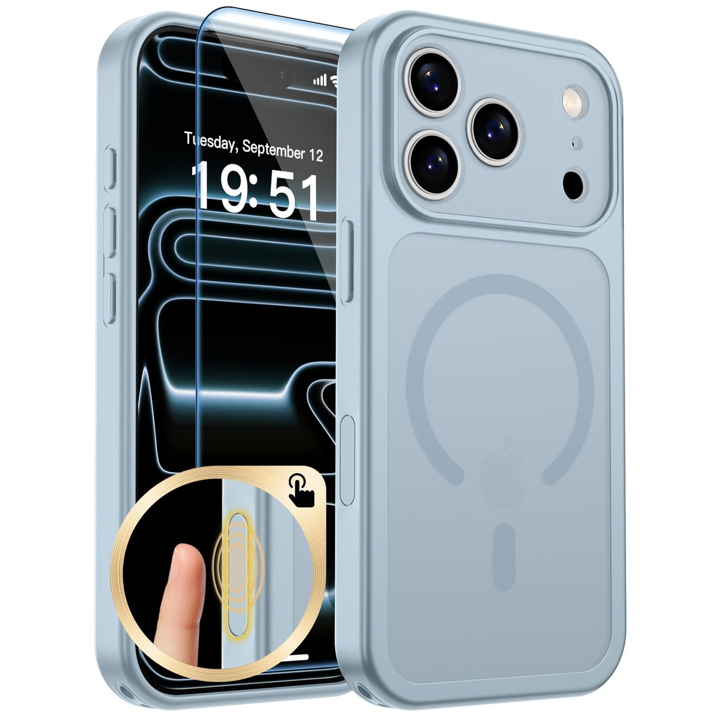 Magnetic for iPhone 17 Case, Upgraded [Camera Control Button] [Full Camera Protection] [with 1 Screen Protector] Translucent Matte Shockproof Protective Phone Cover, Mist Blue